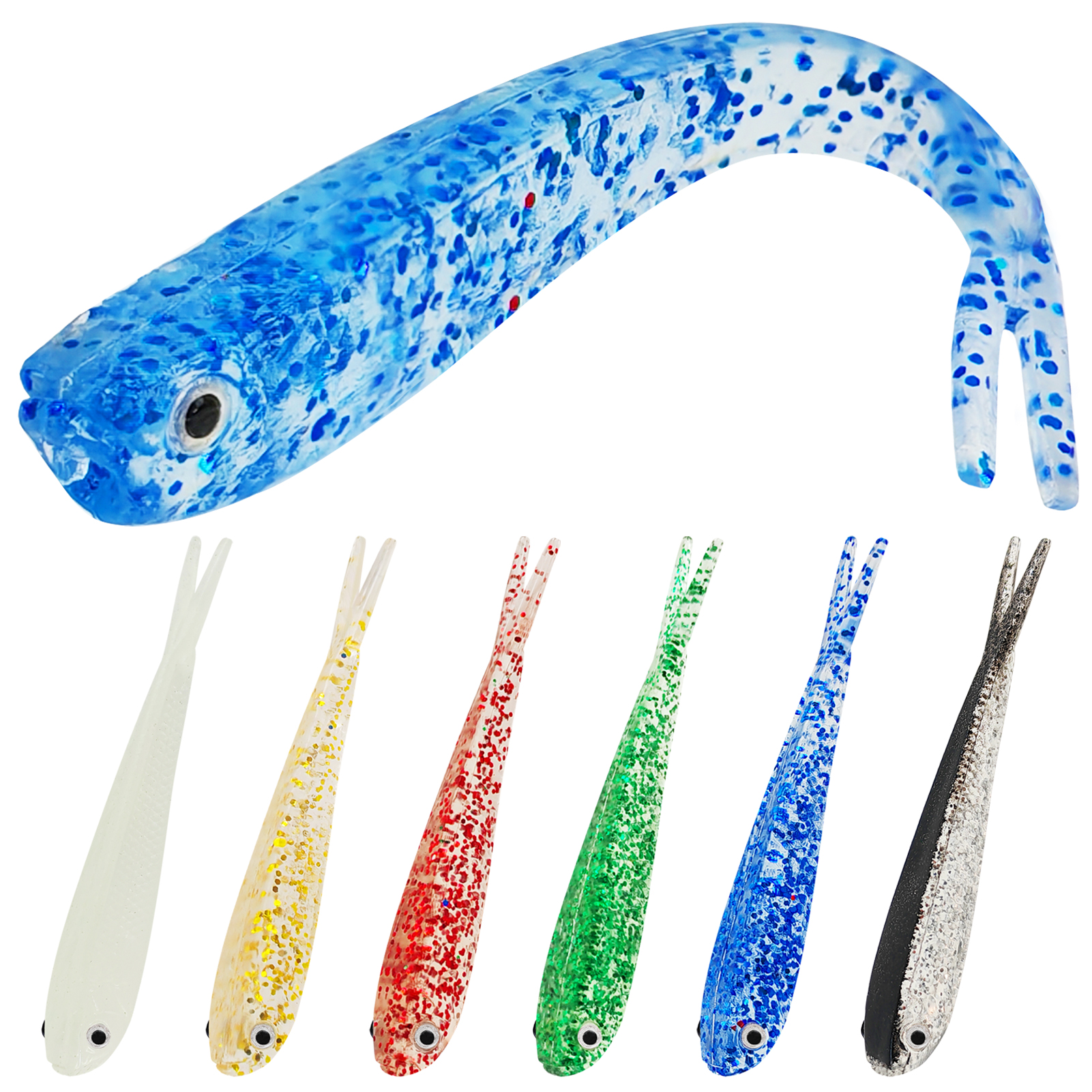 FREE FISHER Fishing Soft Plastic Baits,60pcs/Lot Forktail Swimbaits,70mm 2.2g Fishing Bait,3D Fish Eye Shad Lures for Bass/Trout