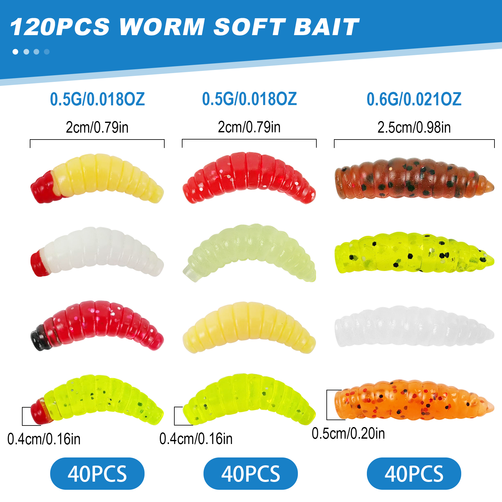 FREE FISHER 120pcs/Lot Maggot Pupae Lure,Ice Fishing Soft Worm,2-2.5cm Mealworm Crappie Jigs,Grubs Baits for Trout/Pan Fish/Bass