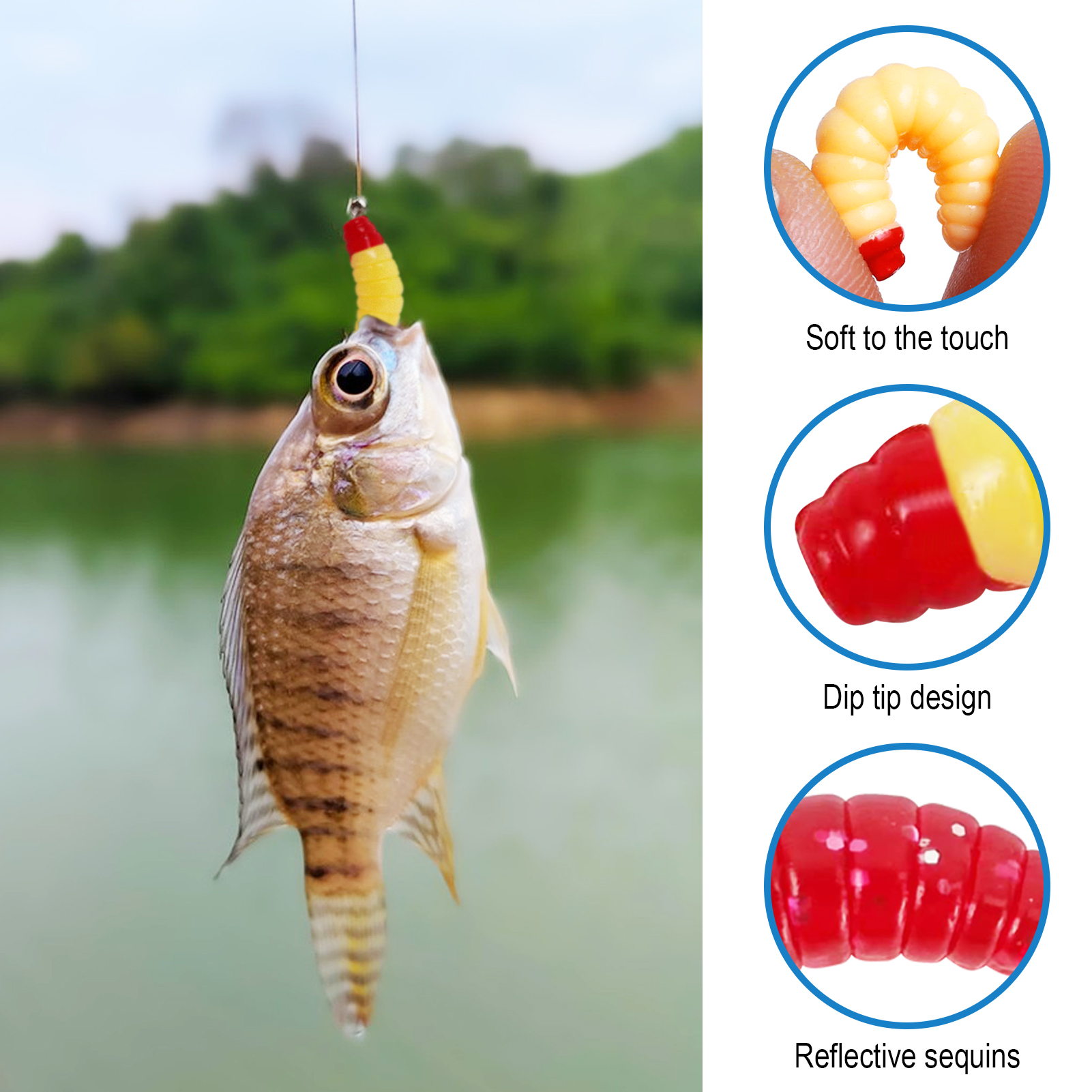 FREE FISHER 120pcs/Lot Maggot Pupae Lure,Ice Fishing Soft Worm,2-2.5cm Mealworm Crappie Jigs,Grubs Baits for Trout/Pan Fish/Bass