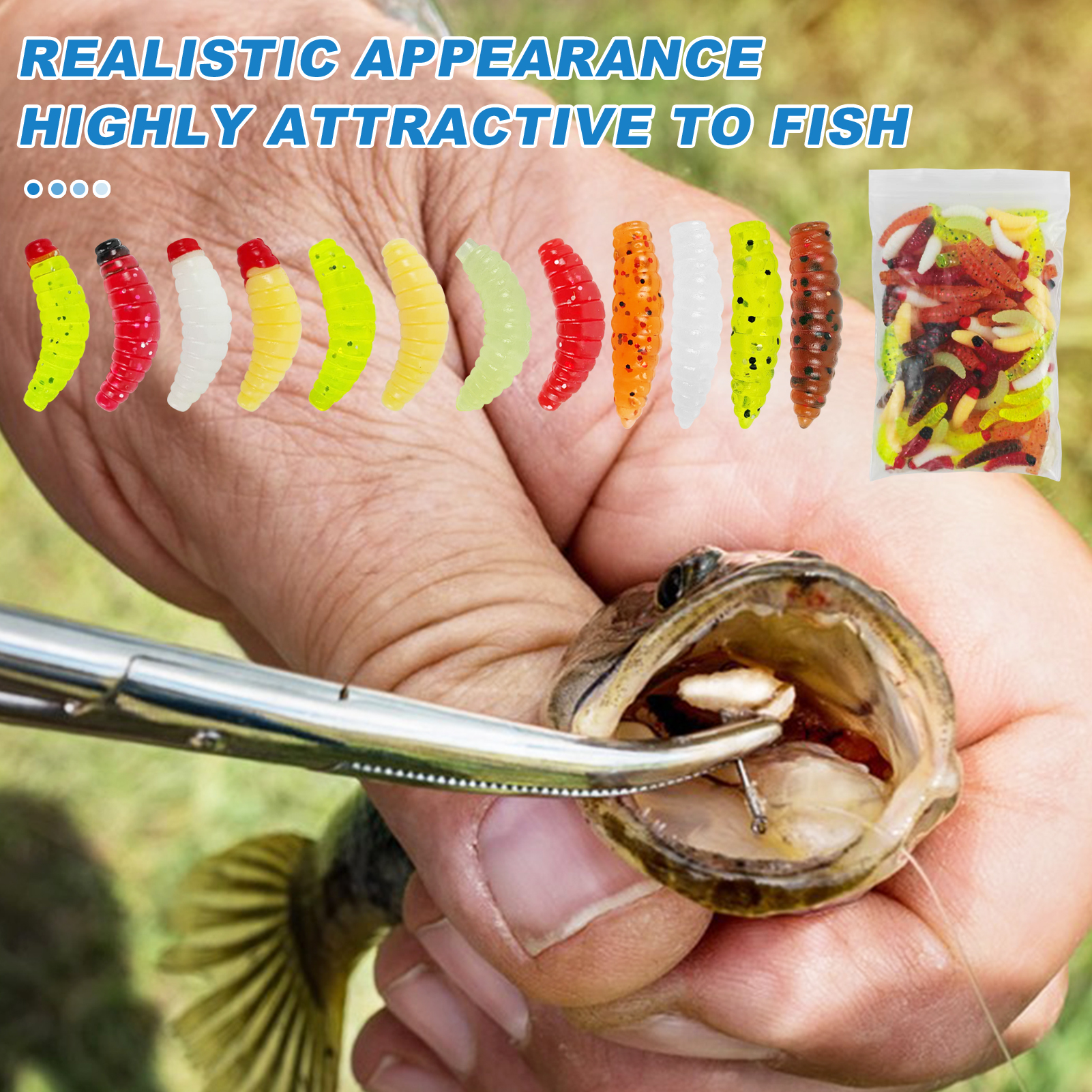 FREE FISHER 120pcs/Lot Maggot Pupae Lure,Ice Fishing Soft Worm,2-2.5cm Mealworm Crappie Jigs,Grubs Baits for Trout/Pan Fish/Bass