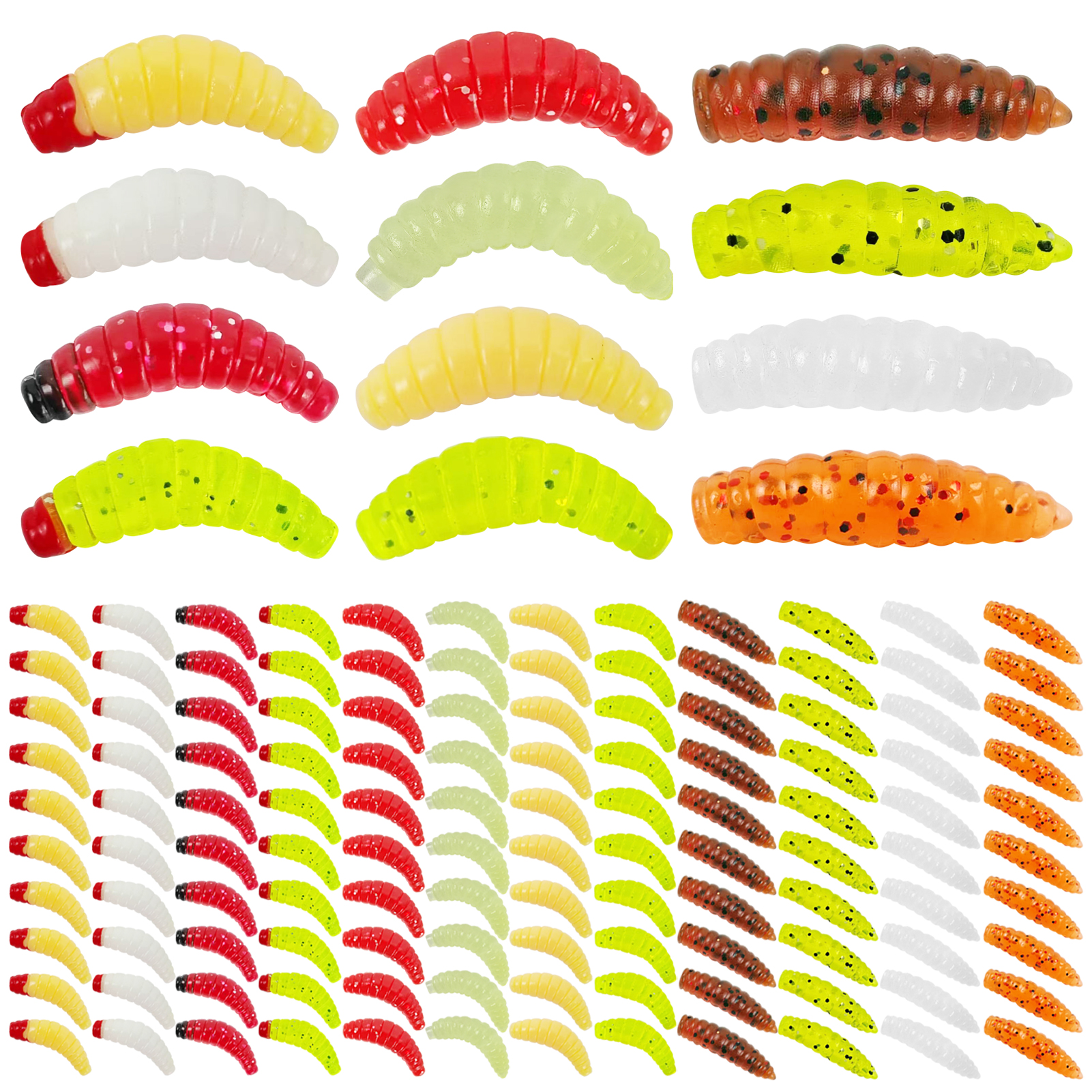 FREE FISHER 120pcs/Lot Maggot Pupae Lure,Ice Fishing Soft Worm,2-2.5cm Mealworm Crappie Jigs,Grubs Baits for Trout/Pan Fish/Bass