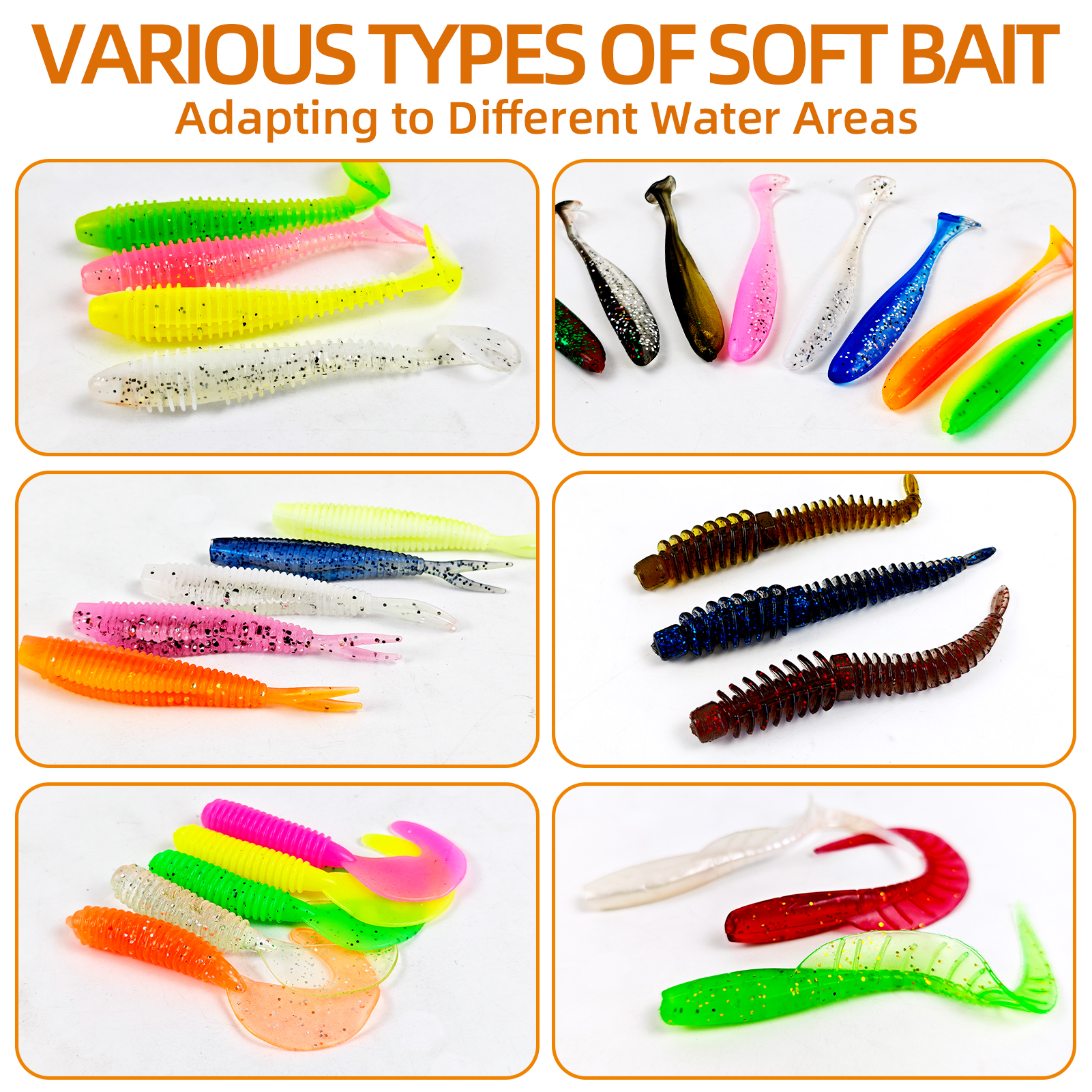 FREE FISHER 64pcs/Lot Fishing Soft Lures Kit,Worm Grubs Baits,Tail Swimbaits,Fishing Tackle Gear Box for Freshwater/Saltwater