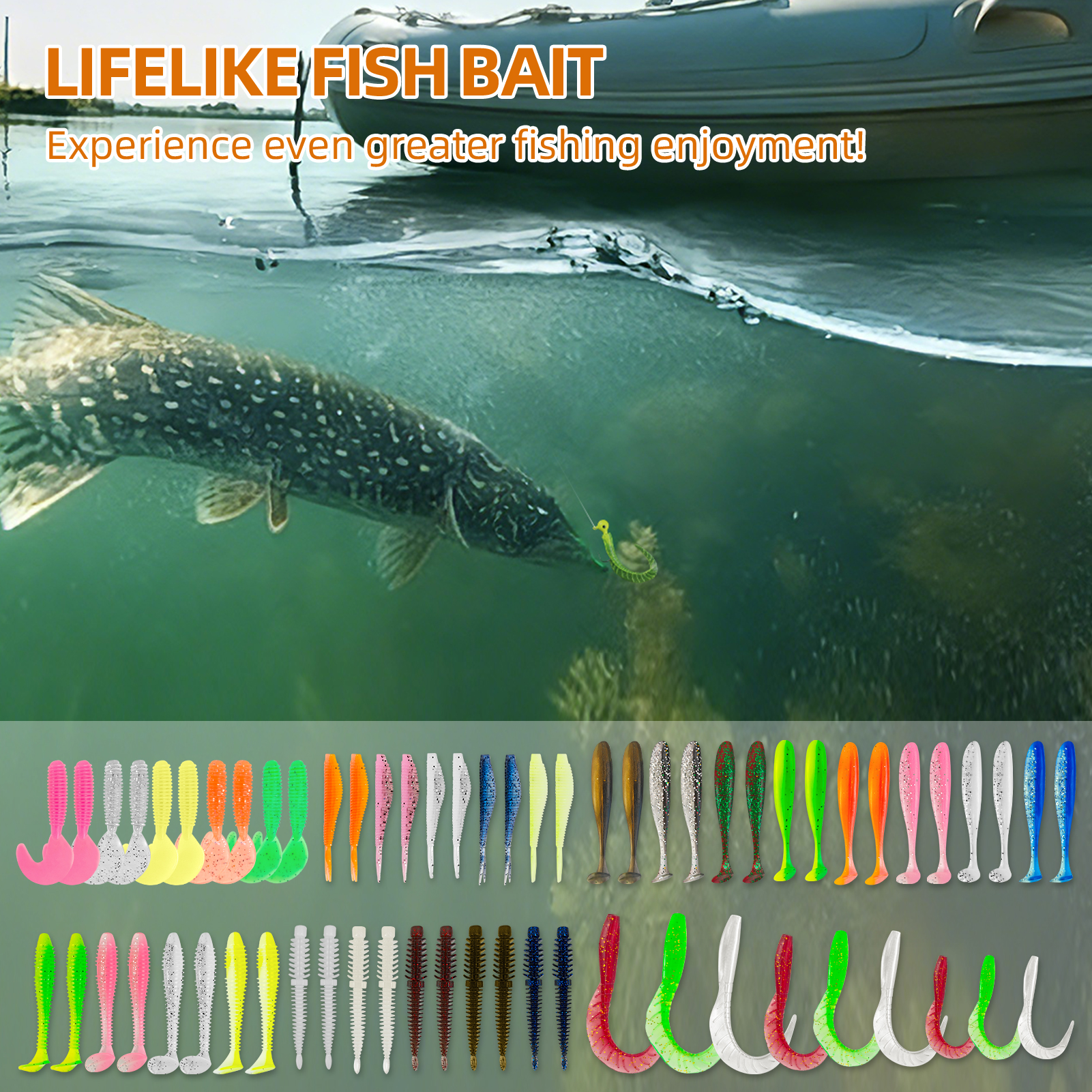 FREE FISHER 64pcs/Lot Fishing Soft Lures Kit,Worm Grubs Baits,Tail Swimbaits,Fishing Tackle Gear Box for Freshwater/Saltwater