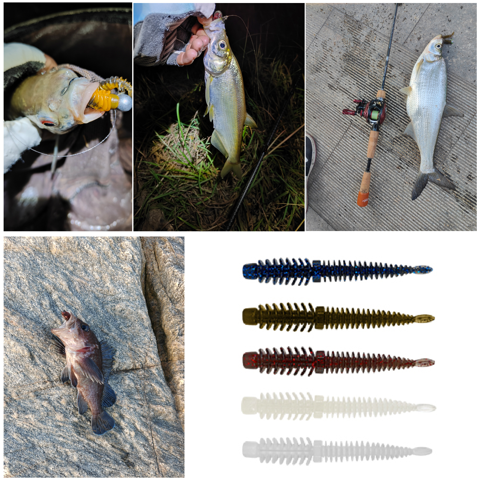 FREE FISHER 64pcs/Lot Fishing Soft Lures Kit,Worm Grubs Baits,Tail Swimbaits,Fishing Tackle Gear Box for Freshwater/Saltwater