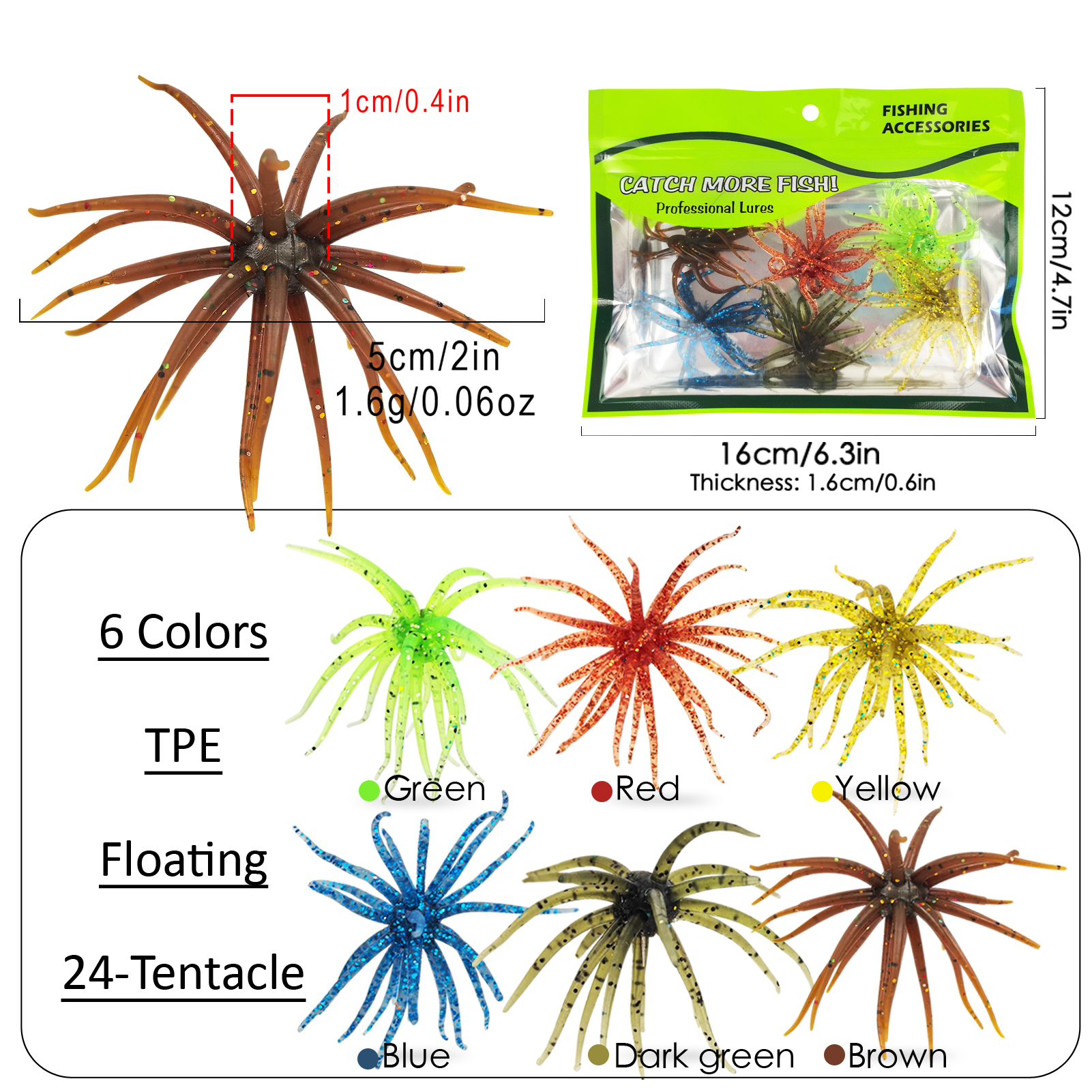 FREE FISHER Fishing Sea Urchin Baits Kit,TPE Floating Soft Fuzzy Lures,5cm/9cm/11cm/13cm Dice Artificial Creature Lures for Trout/Bass 