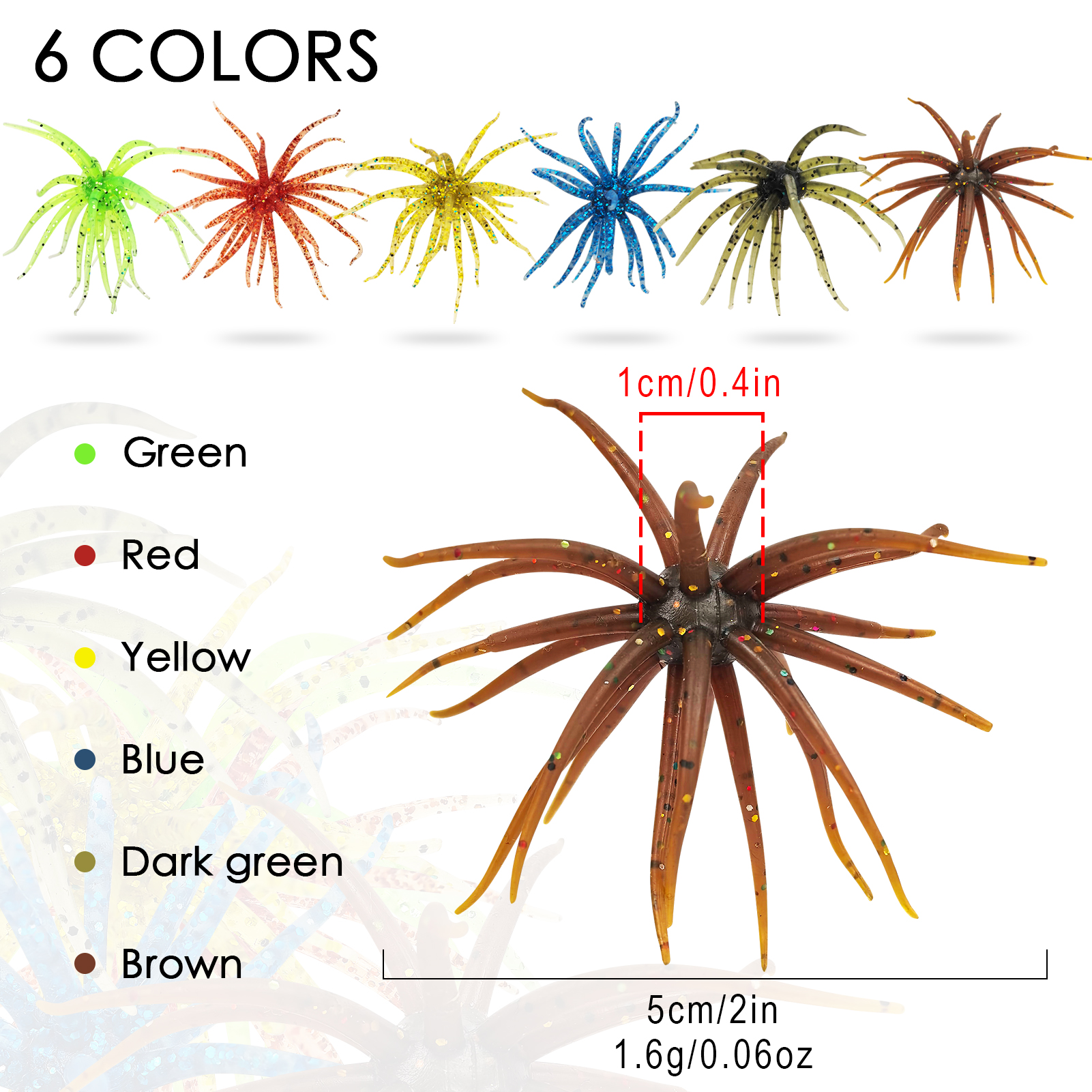 FREE FISHER 6pcs/Lot Fishing Sea Urchin Baits,Floating Soft Lures,5cm 1.6g/9cm 2.8g Dice Fishing Artificial Lures for Trout/Bass 