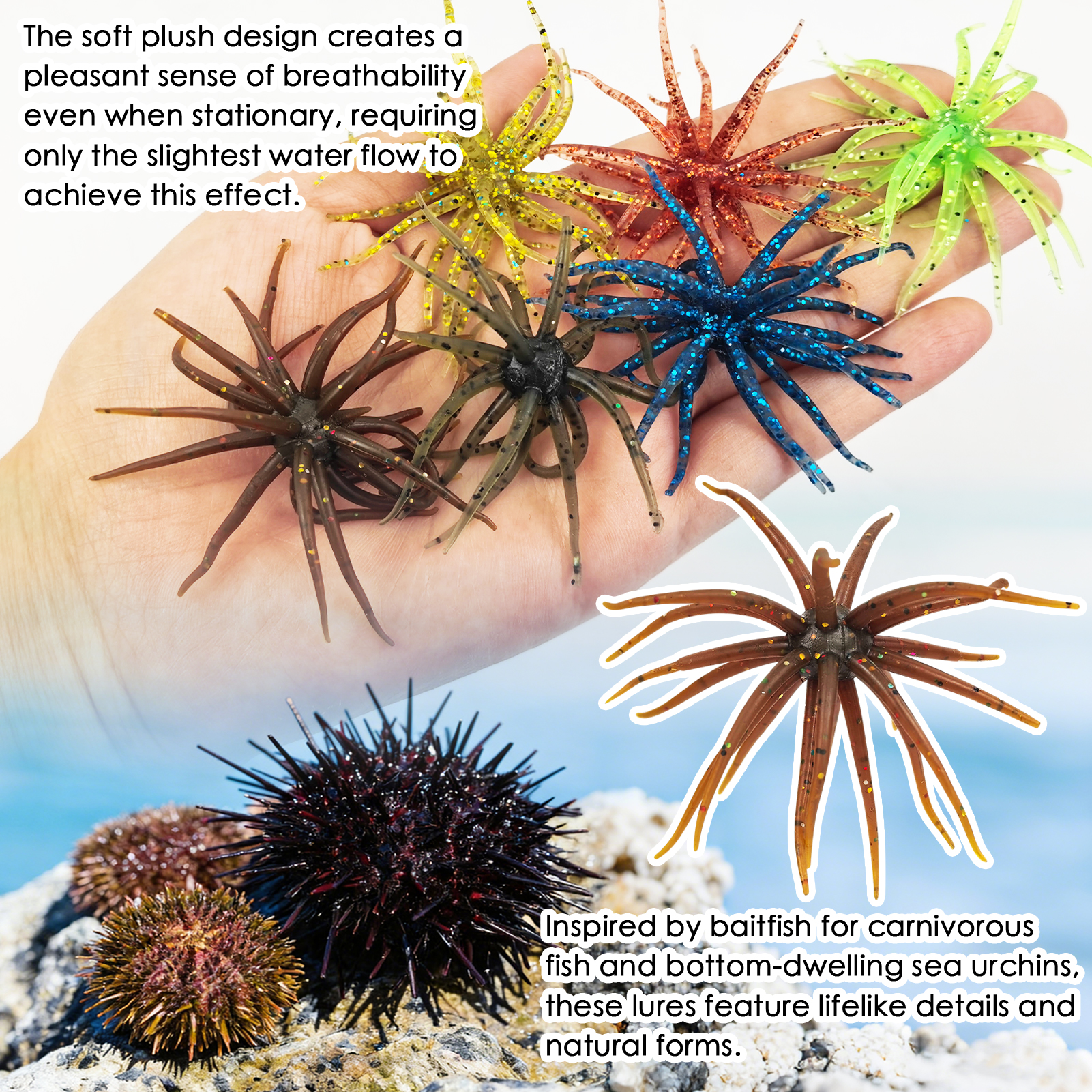 FREE FISHER 6pcs/Lot Fishing Sea Urchin Baits,Floating Soft Lures,5cm 1.6g/9cm 2.8g Dice Fishing Artificial Lures for Trout/Bass 