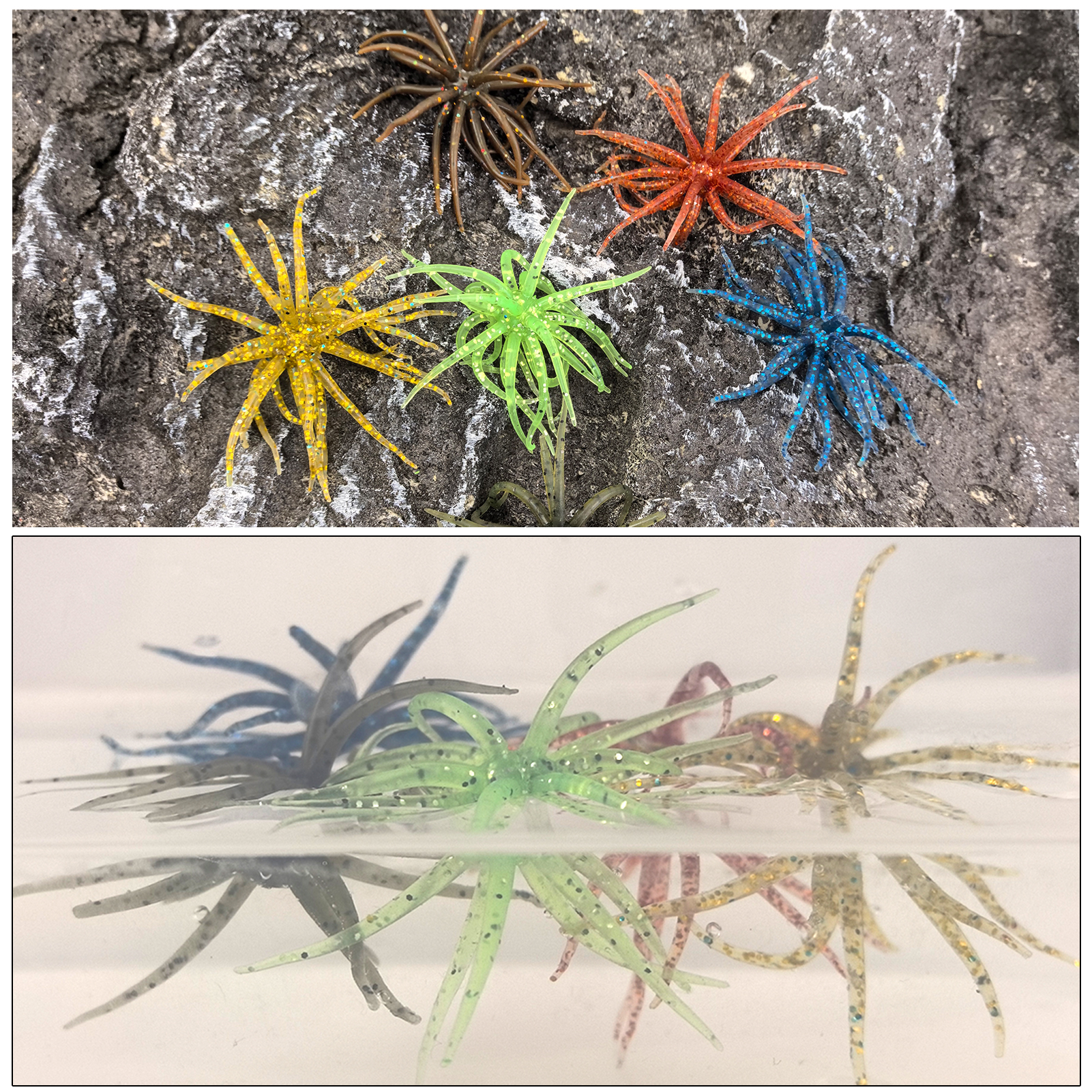 FREE FISHER Fishing Sea Urchin Baits Kit,TPE Floating Soft Fuzzy Lures,5cm/9cm/11cm/13cm Dice Artificial Creature Lures for Trout/Bass 