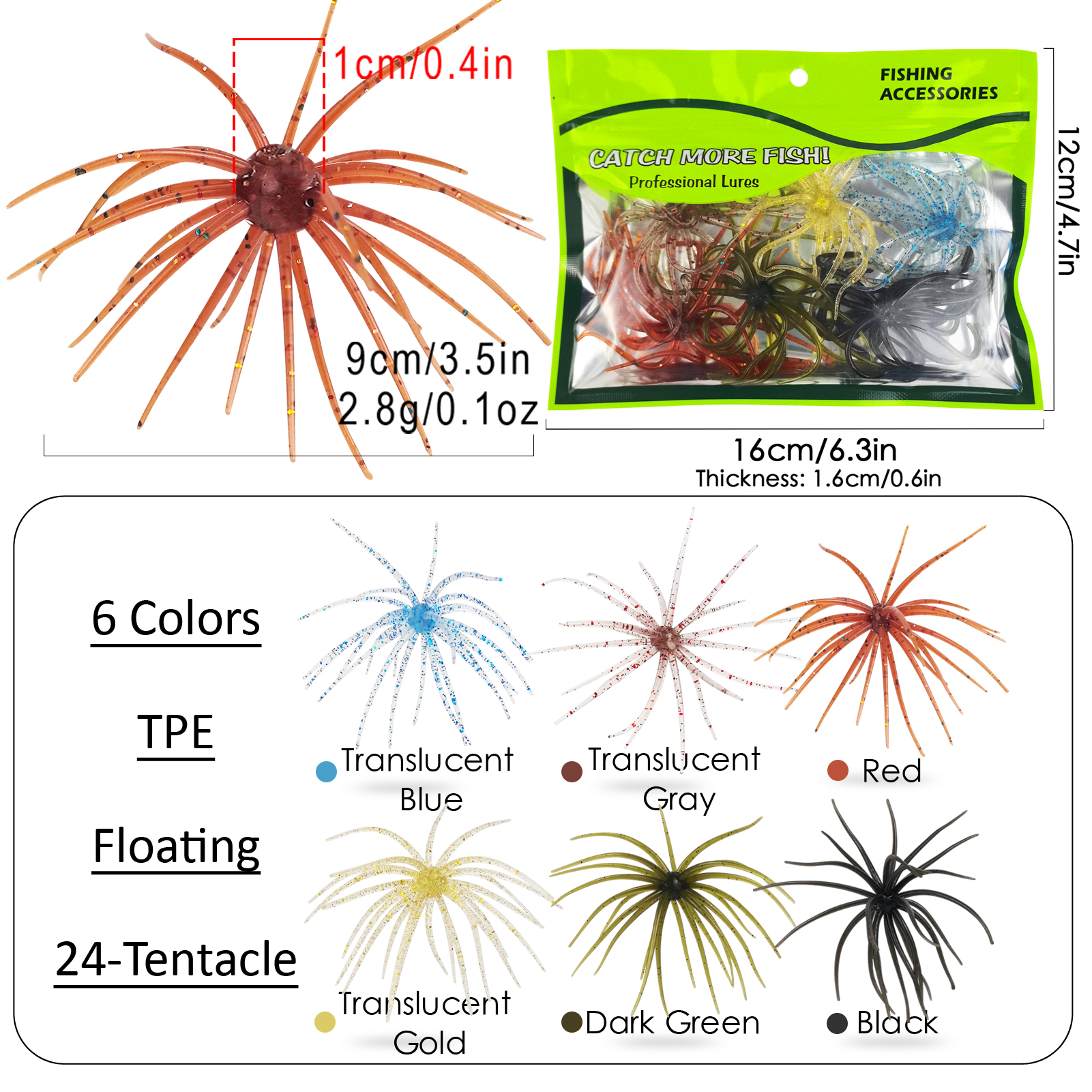 FREE FISHER Fishing Sea Urchin Baits Kit,TPE Floating Soft Fuzzy Lures,5cm/9cm/11cm/13cm Dice Artificial Creature Lures for Trout/Bass 