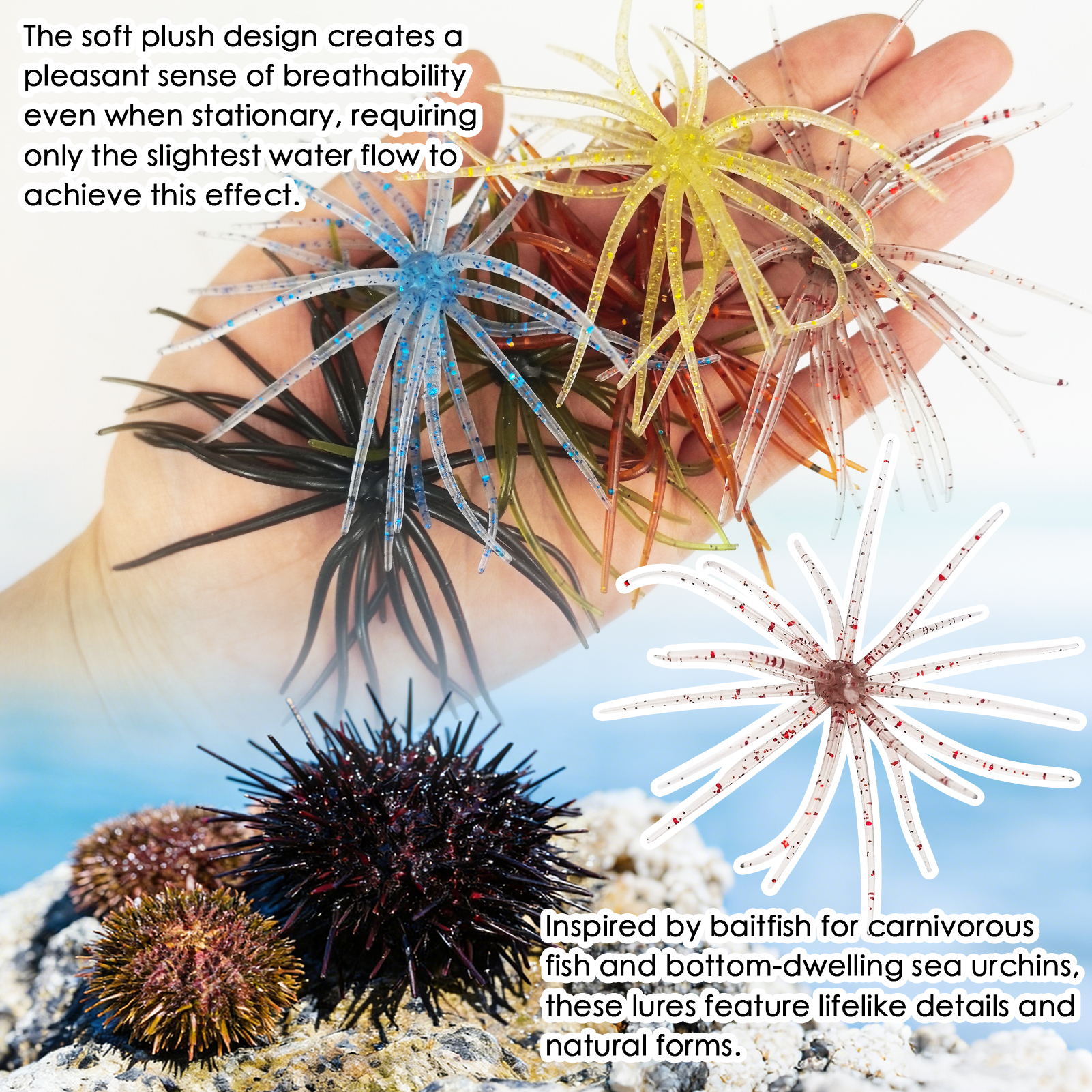 FREE FISHER 6pcs/Lot Fishing Sea Urchin Baits,Floating Soft Lures,5cm 1.6g/9cm 2.8g Dice Fishing Artificial Lures for Trout/Bass 