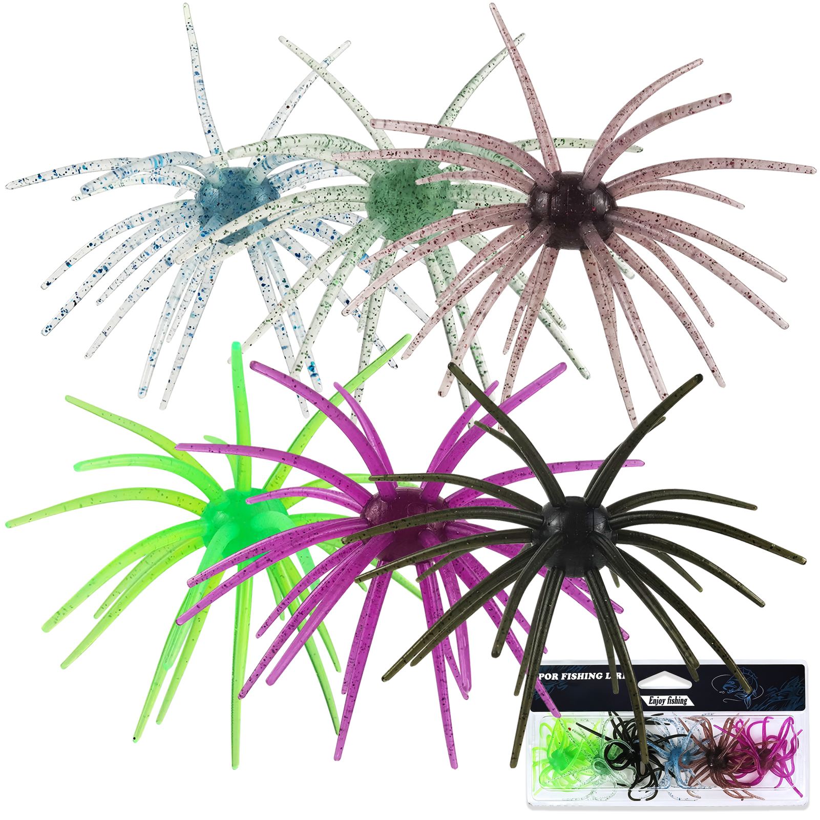 FREE FISHER Fishing Sea Urchin Baits Kit,TPE Floating Soft Fuzzy Lures,5cm/9cm/11cm/13cm Dice Artificial Creature Lures for Trout/Bass 