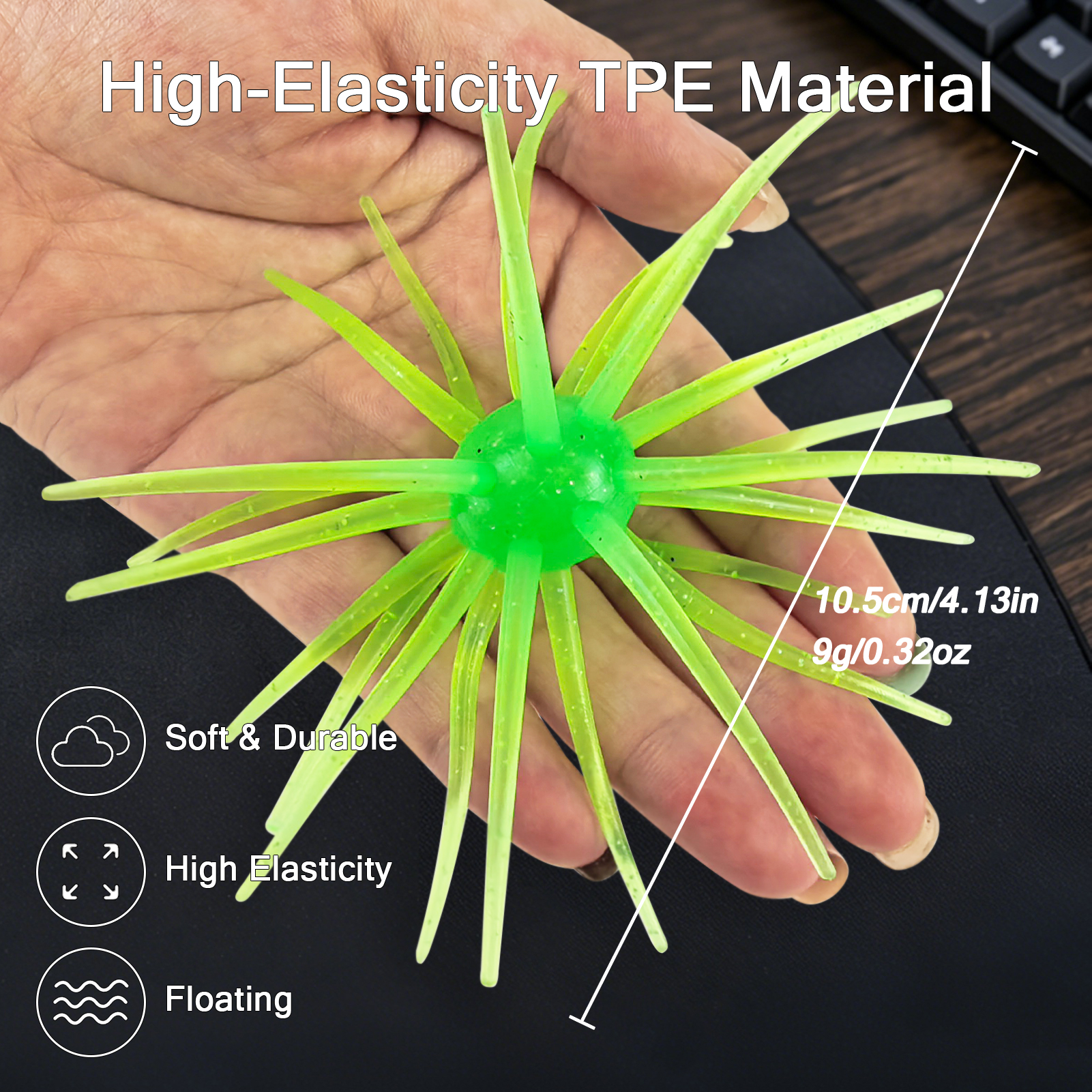 FREE FISHER Fishing Sea Urchin Baits Kit,TPE Floating Soft Fuzzy Lures,5cm/9cm/11cm/13cm Dice Artificial Creature Lures for Trout/Bass 