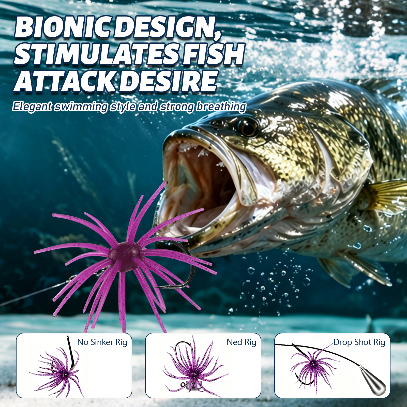 FREE FISHER Sea Urchin Bait,TPE Floating Fishing Lures,10.5cm 9g Dice Artificial Lure,13.5cm 17g Creature Baits for Wacky/Neko Rigs