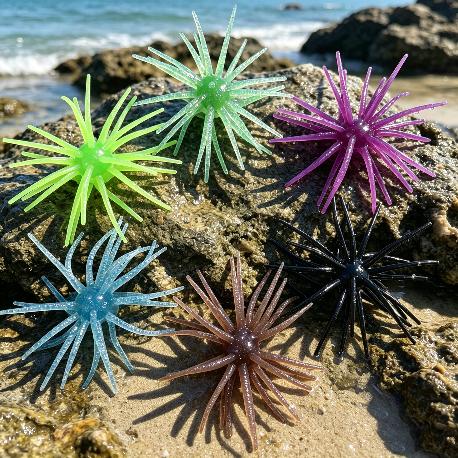 FREE FISHER Fishing Sea Urchin Baits Kit,TPE Floating Soft Fuzzy Lures,5cm/9cm/11cm/13cm Dice Artificial Creature Lures for Trout/Bass 