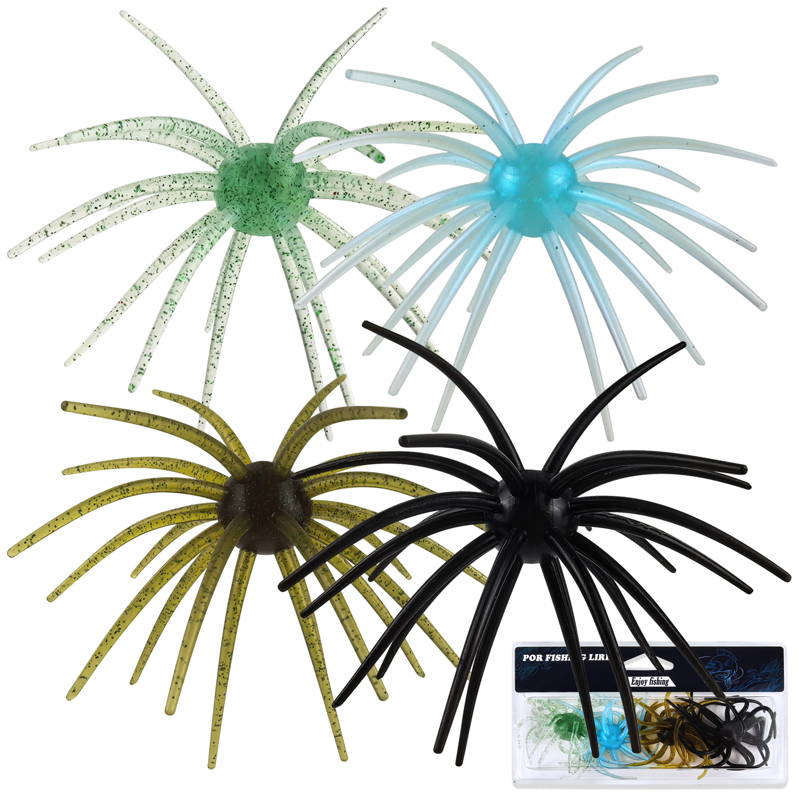 FREE FISHER Fishing Sea Urchin Baits Kit,TPE Floating Soft Fuzzy Lures,5cm/9cm/11cm/13cm Dice Artificial Creature Lures for Trout/Bass 
