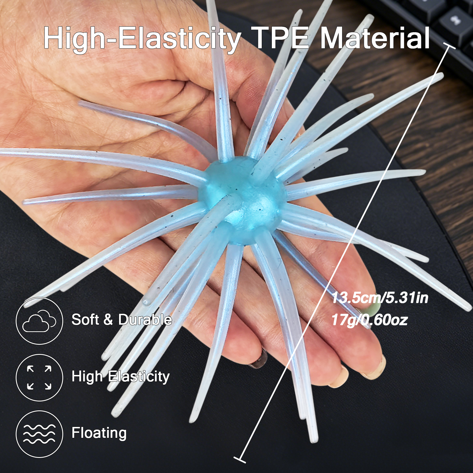 FREE FISHER Fishing Sea Urchin Baits Kit,TPE Floating Soft Fuzzy Lures,5cm/9cm/11cm/13cm Dice Artificial Creature Lures for Trout/Bass 