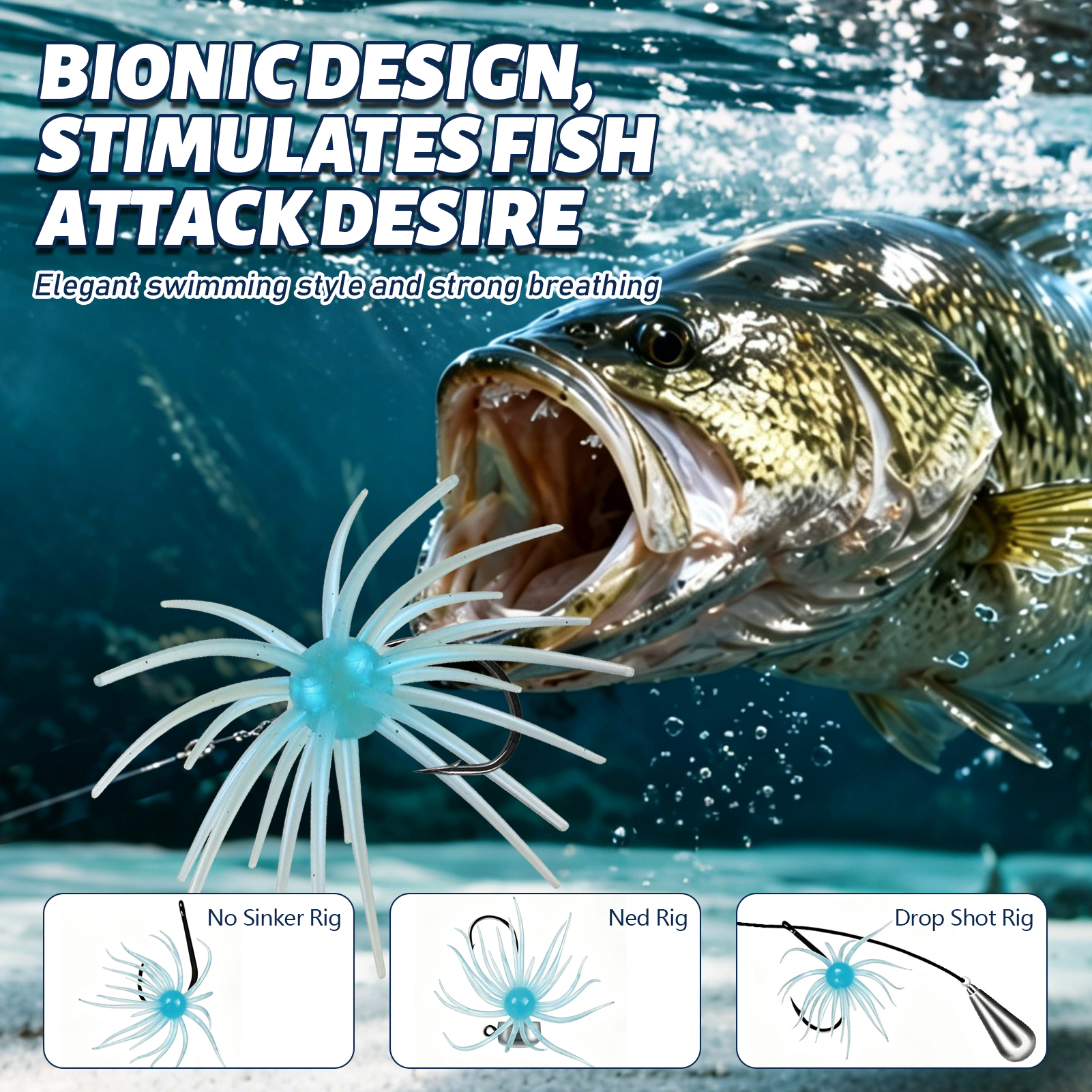 FREE FISHER Sea Urchin Bait,TPE Floating Fishing Lures,10.5cm 9g Dice Artificial Lure,13.5cm 17g Creature Baits for Wacky/Neko Rigs
