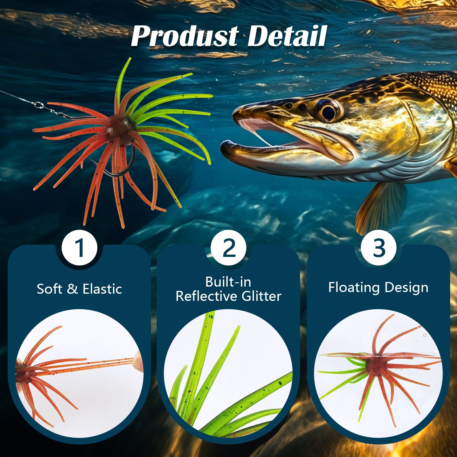 FREE FISHER Sea Urchin Bait,TPE Floating Fishing Lures,10.5cm 9g Dice Artificial Lure,13.5cm 17g Creature Baits for Wacky/Neko Rigs