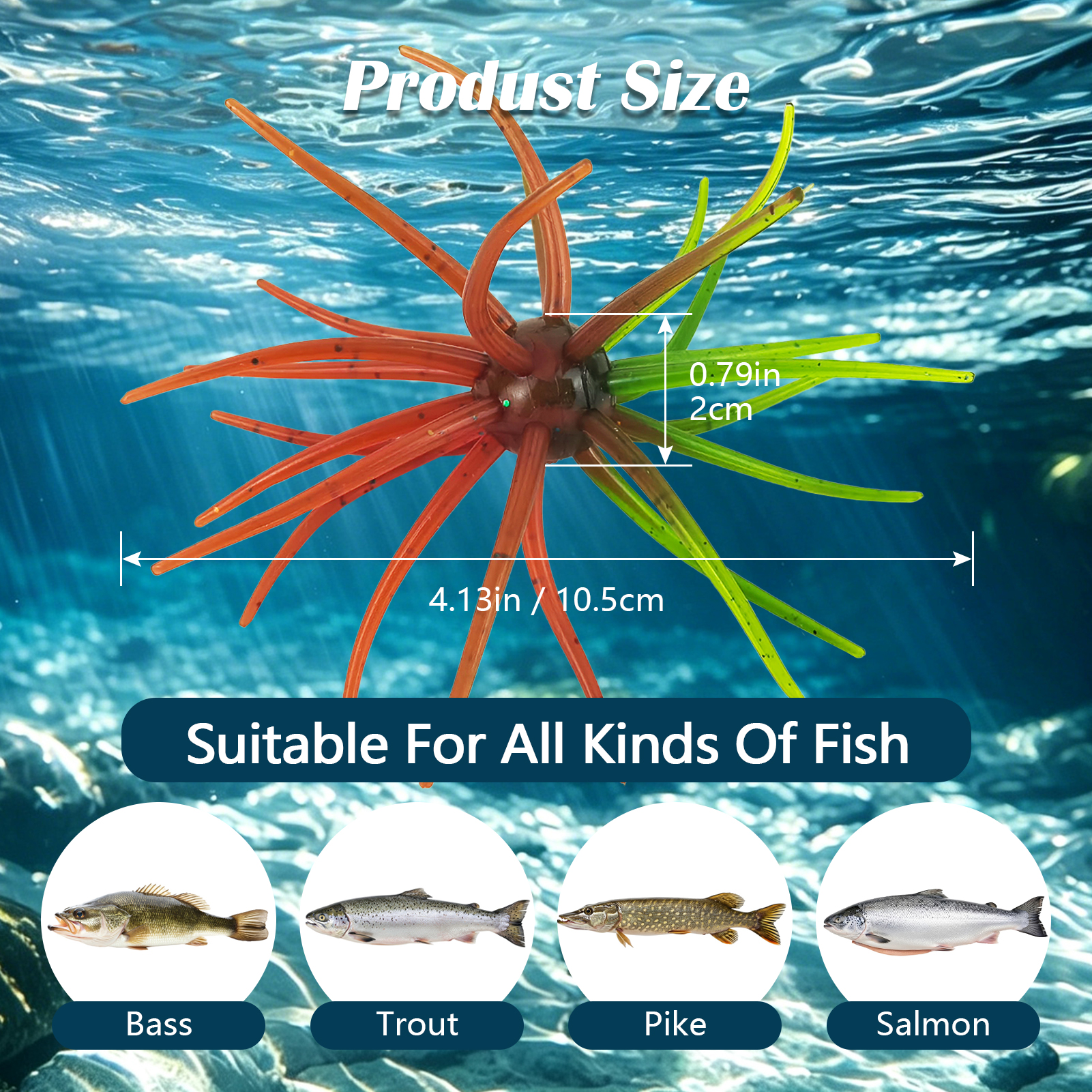 FREE FISHER Sea Urchin Bait,TPE Floating Fishing Lures,10.5cm 9g Dice Artificial Lure,13.5cm 17g Creature Baits for Wacky/Neko Rigs