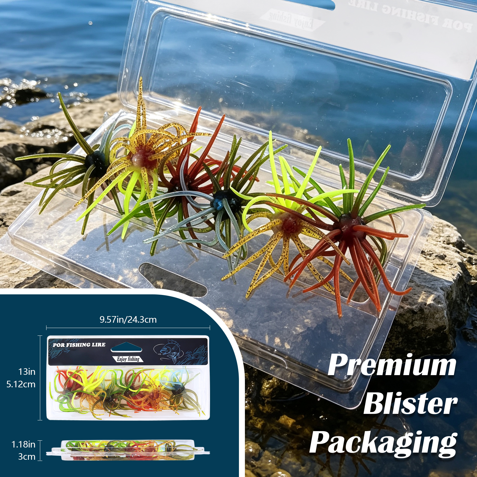 FREE FISHER Sea Urchin Bait,TPE Floating Fishing Lures,10.5cm 9g Dice Artificial Lure,13.5cm 17g Creature Baits for Wacky/Neko Rigs