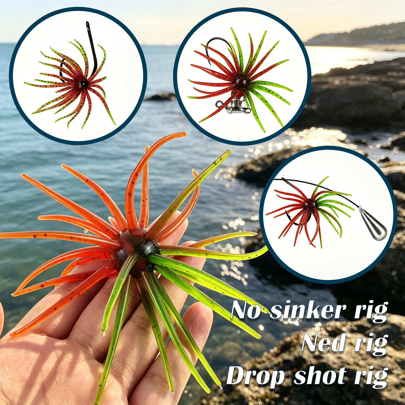 FREE FISHER Sea Urchin Bait,TPE Floating Fishing Lures,10.5cm 9g Dice Artificial Lure,13.5cm 17g Creature Baits for Wacky/Neko Rigs