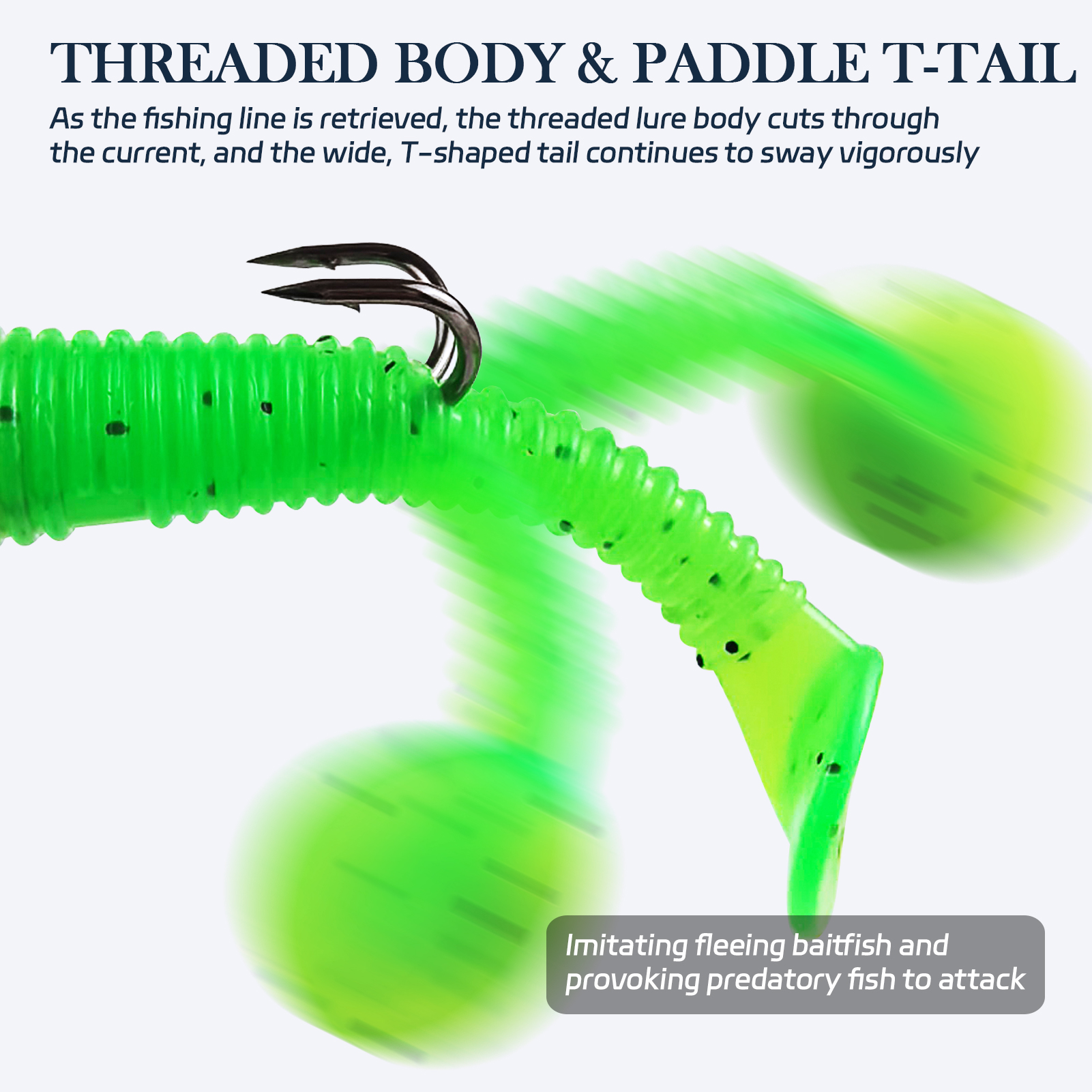 FREE FISHER 10pcs/Lot Pre-Rigged Soft Jig Lures,Foam Head T-Tail Swimbaits,7.8cm 2.7g Threaded Body Double Hook Fishing Lures