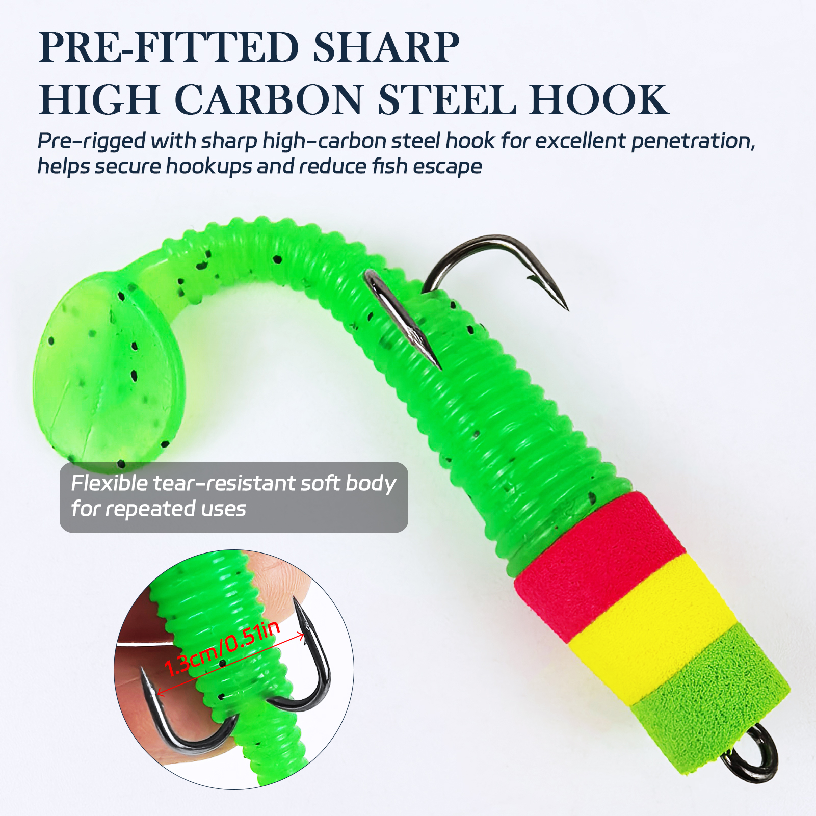 FREE FISHER 10pcs/Lot Pre-Rigged Soft Jig Lures,Foam Head T-Tail Swimbaits,7.8cm 2.7g Threaded Body Double Hook Fishing Lures