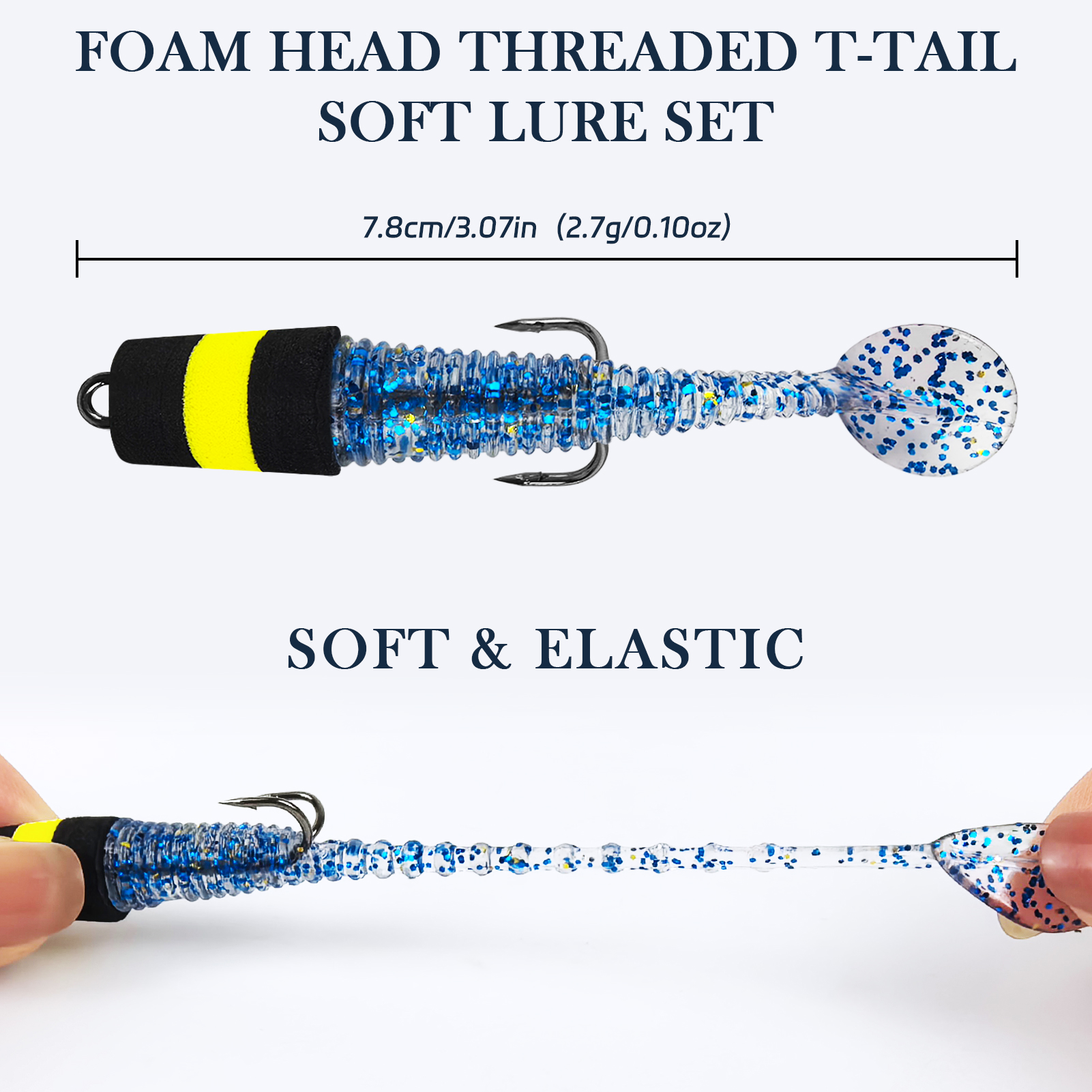 FREE FISHER 10pcs/Lot Pre-Rigged Soft Jig Lures,Foam Head T-Tail Swimbaits,7.8cm 2.7g Threaded Body Double Hook Fishing Lures