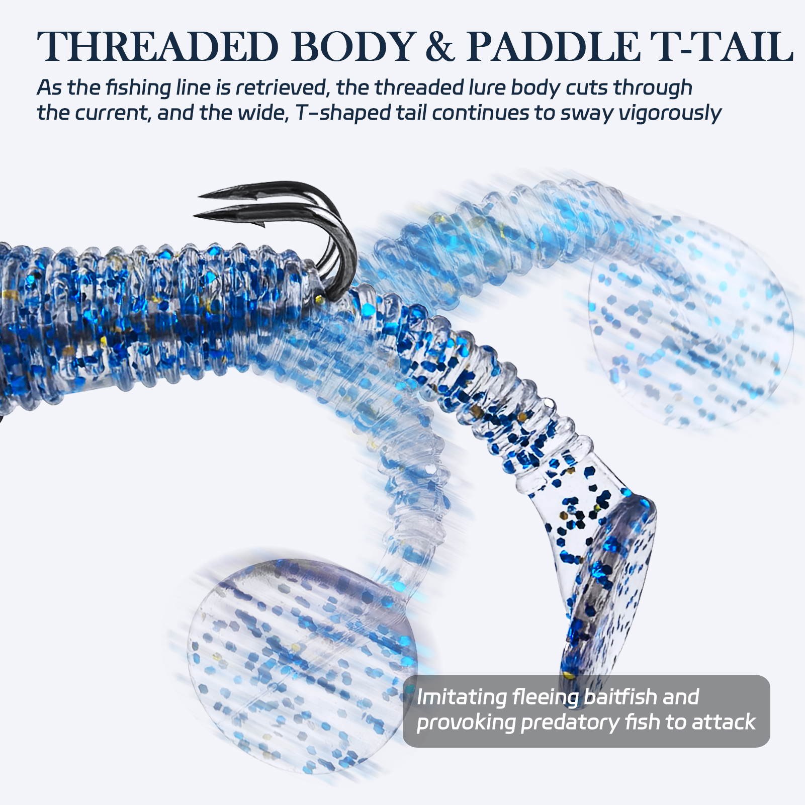 FREE FISHER 10pcs/Lot Pre-Rigged Soft Jig Lures,Foam Head T-Tail Swimbaits,7.8cm 2.7g Threaded Body Double Hook Fishing Lures