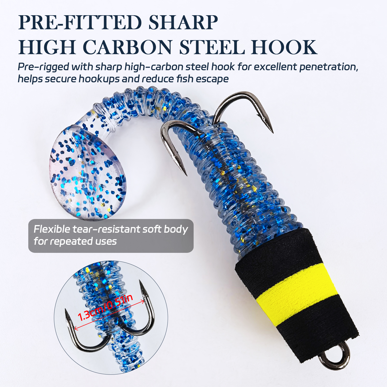 FREE FISHER 10pcs/Lot Pre-Rigged Soft Jig Lures,Foam Head T-Tail Swimbaits,7.8cm 2.7g Threaded Body Double Hook Fishing Lures