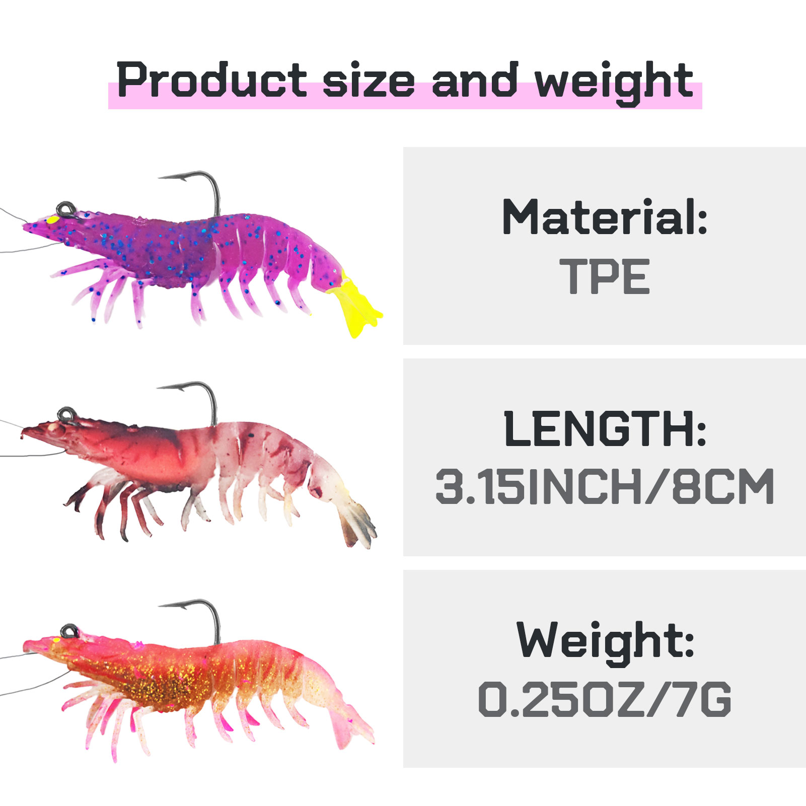 FREE FISHER 6pcs/Box Fishing Soft Prawn Lures,Shrimp Baits,8cm/7g 9.2cm/11g Bionic Lures,Jig Head Sinking Swimbaits,Hook Wobbler