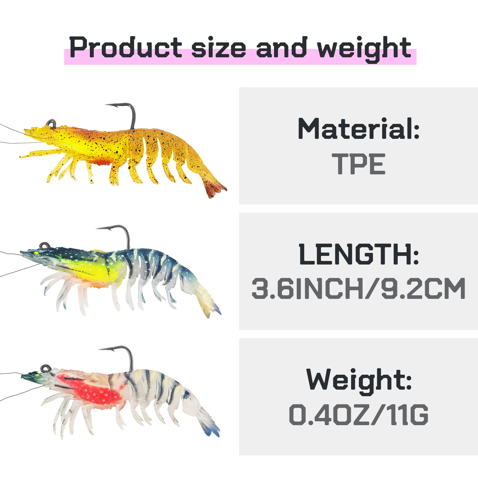 FREE FISHER 6pcs/Box Fishing Soft Prawn Lures,Shrimp Baits,8cm/7g 9.2cm/11g Bionic Lures,Jig Head Sinking Swimbaits,Hook Wobbler