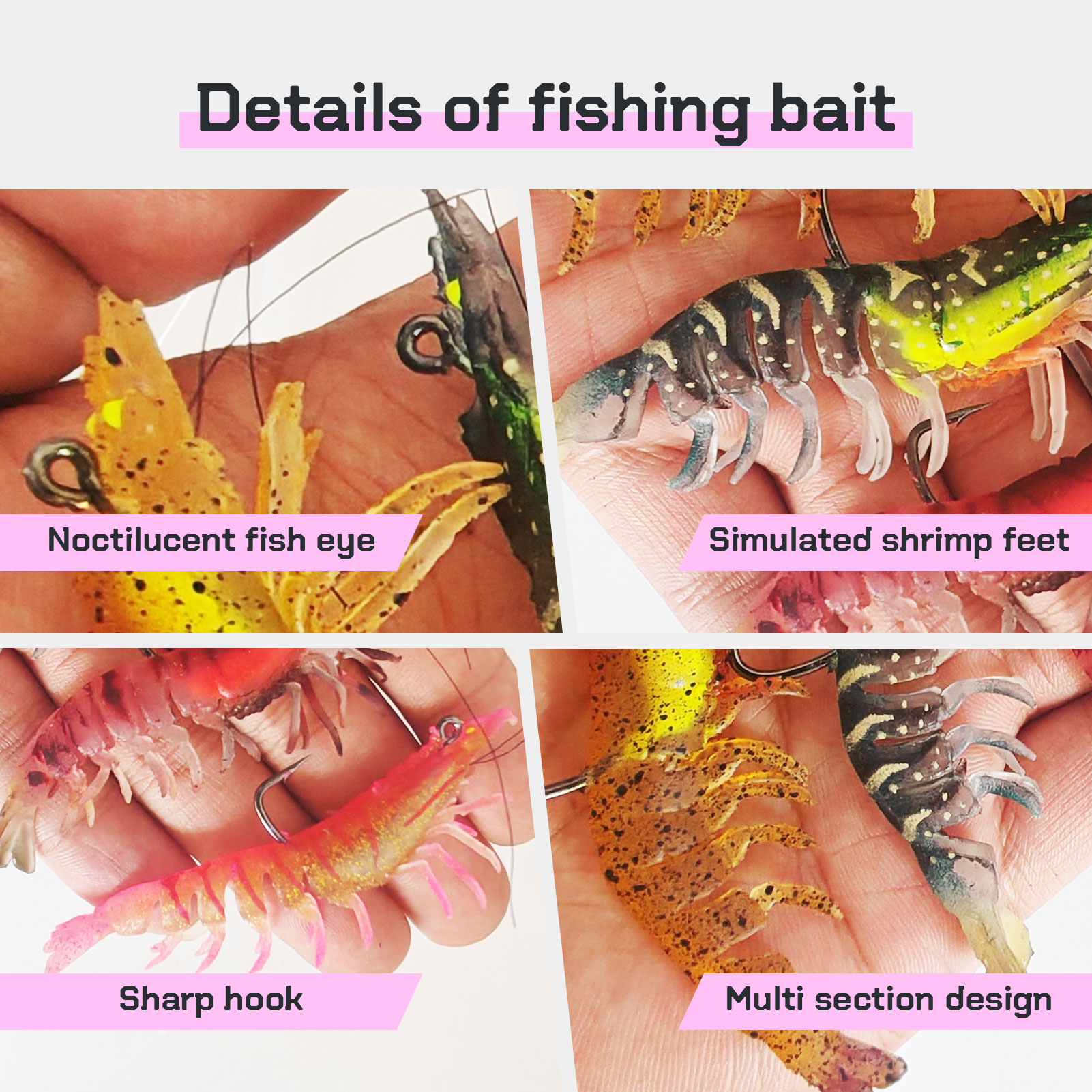 FREE FISHER 6pcs/Box Fishing Soft Prawn Lures,Shrimp Baits,8cm/7g 9.2cm/11g Bionic Lures,Jig Head Sinking Swimbaits,Hook Wobbler