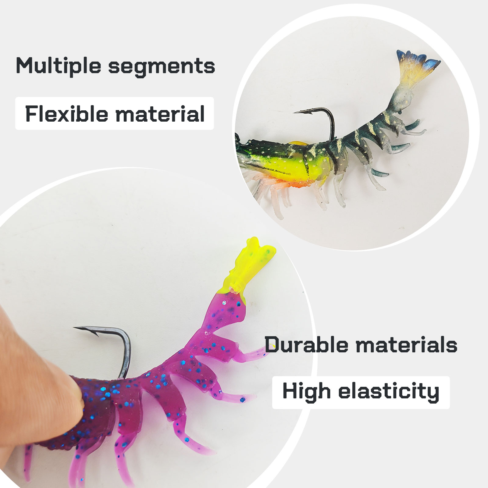 FREE FISHER 6pcs/Box Fishing Soft Prawn Lures,Shrimp Baits,8cm/7g 9.2cm/11g Bionic Lures,Jig Head Sinking Swimbaits,Hook Wobbler