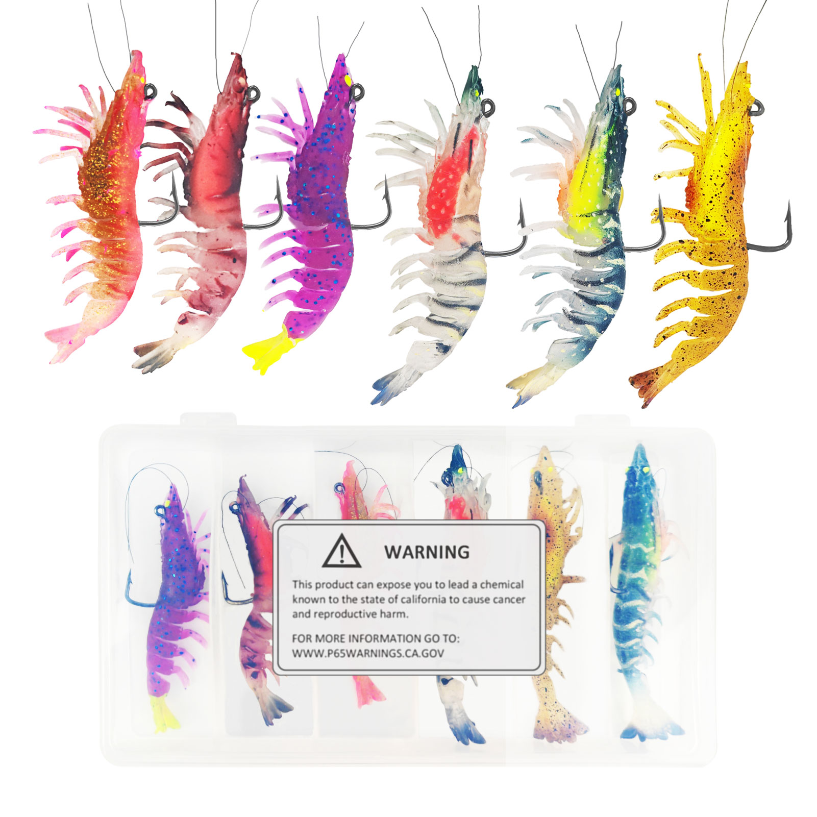 FREE FISHER 6pcs/Box Fishing Soft Prawn Lures,Shrimp Baits,8cm/7g 9.2cm/11g Bionic Lures,Jig Head Sinking Swimbaits,Hook Wobbler