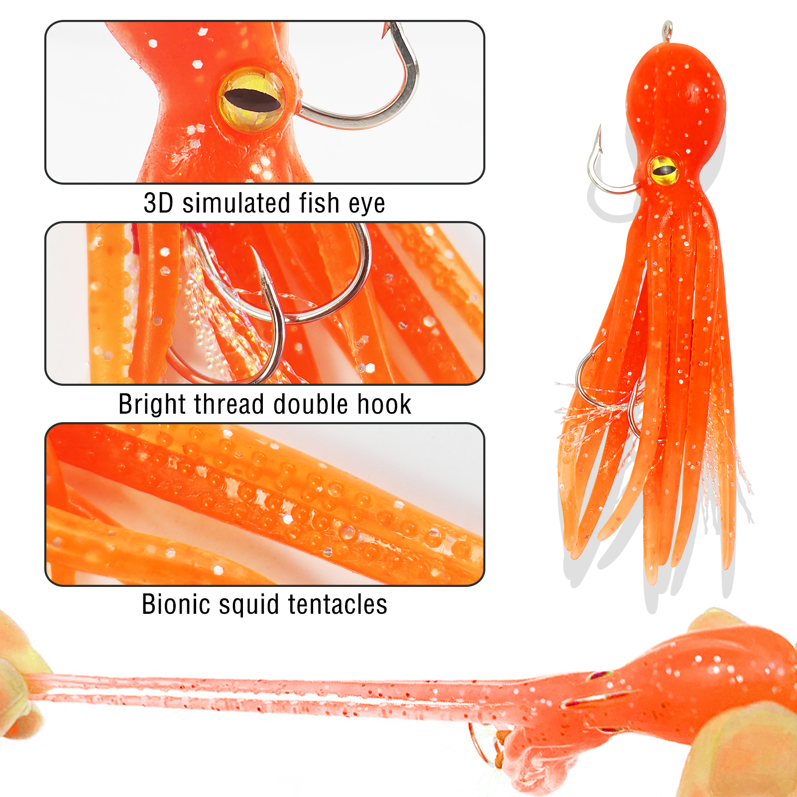 FREE FISHER Fishing Octopus Lures,11cm 22g Squid Skirts Baits Jig Head Hook,Sea Fishing Cuttlefish Baits,Artificial Trolling Swimbaits(Pack of 5)