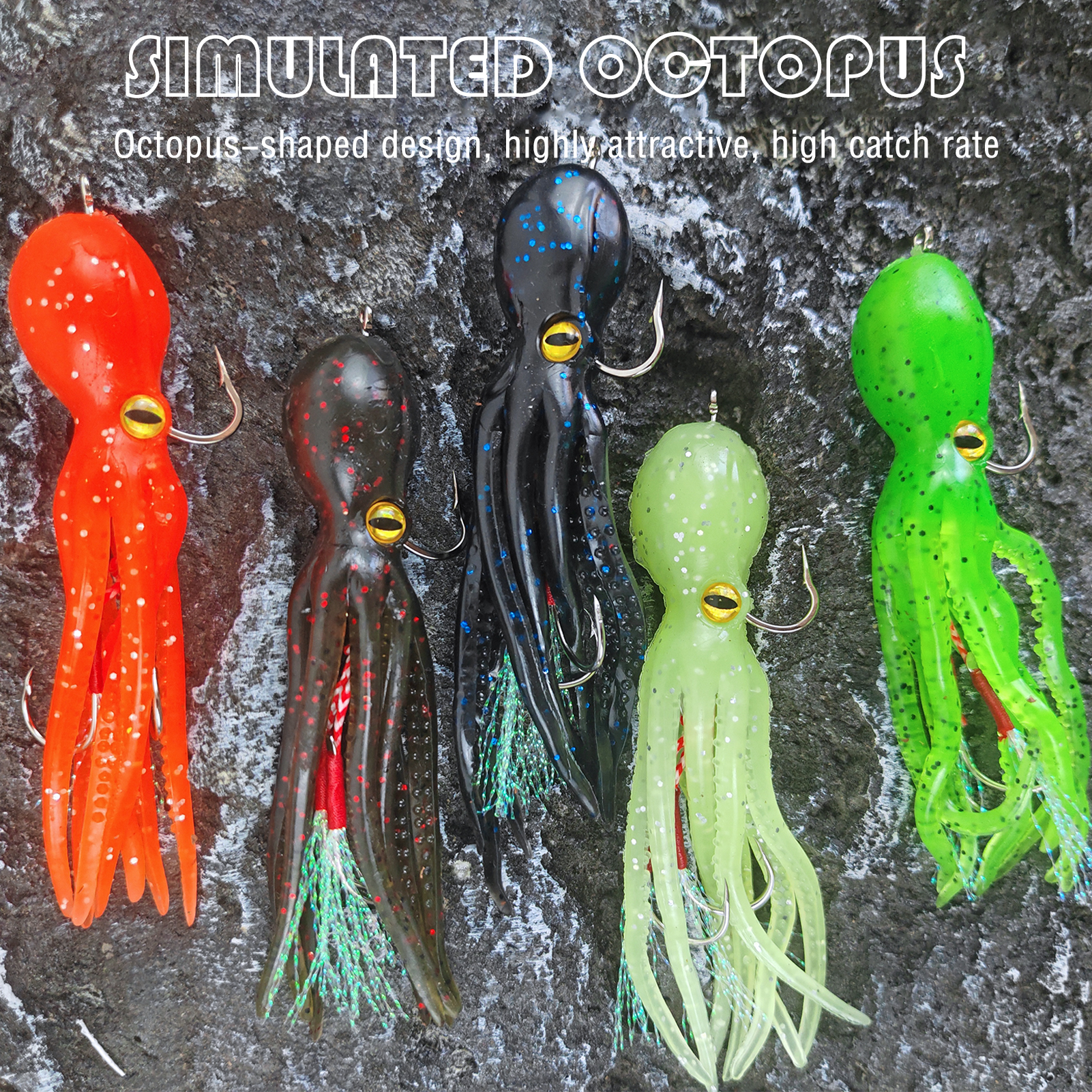 FREE FISHER Fishing Octopus Lures,11cm 22g Squid Skirts Baits Jig Head Hook,Sea Fishing Cuttlefish Baits,Artificial Trolling Swimbaits(Pack of 5)