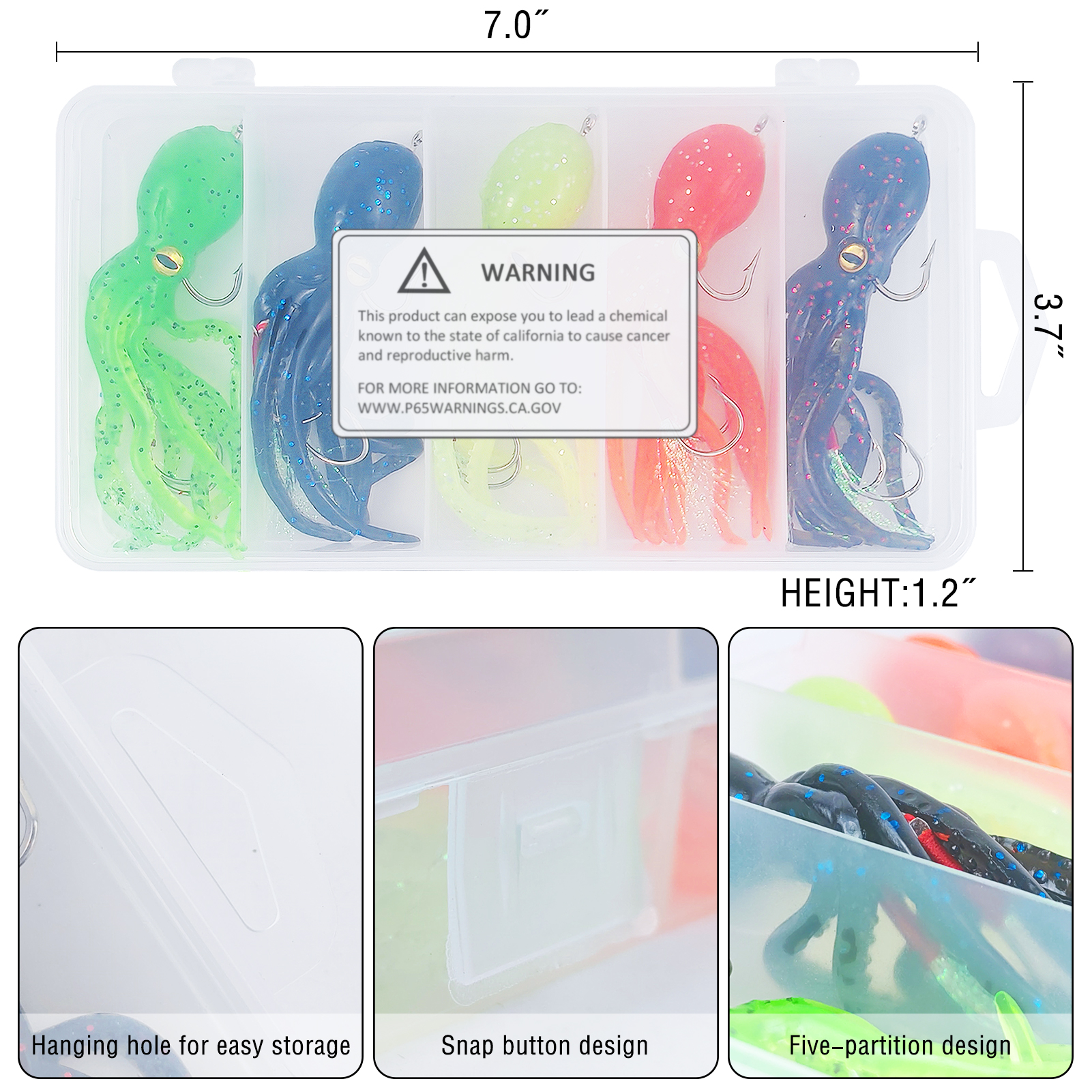 FREE FISHER Fishing Octopus Lures,11cm 22g Squid Skirts Baits Jig Head Hook,Sea Fishing Cuttlefish Baits,Artificial Trolling Swimbaits(Pack of 5)