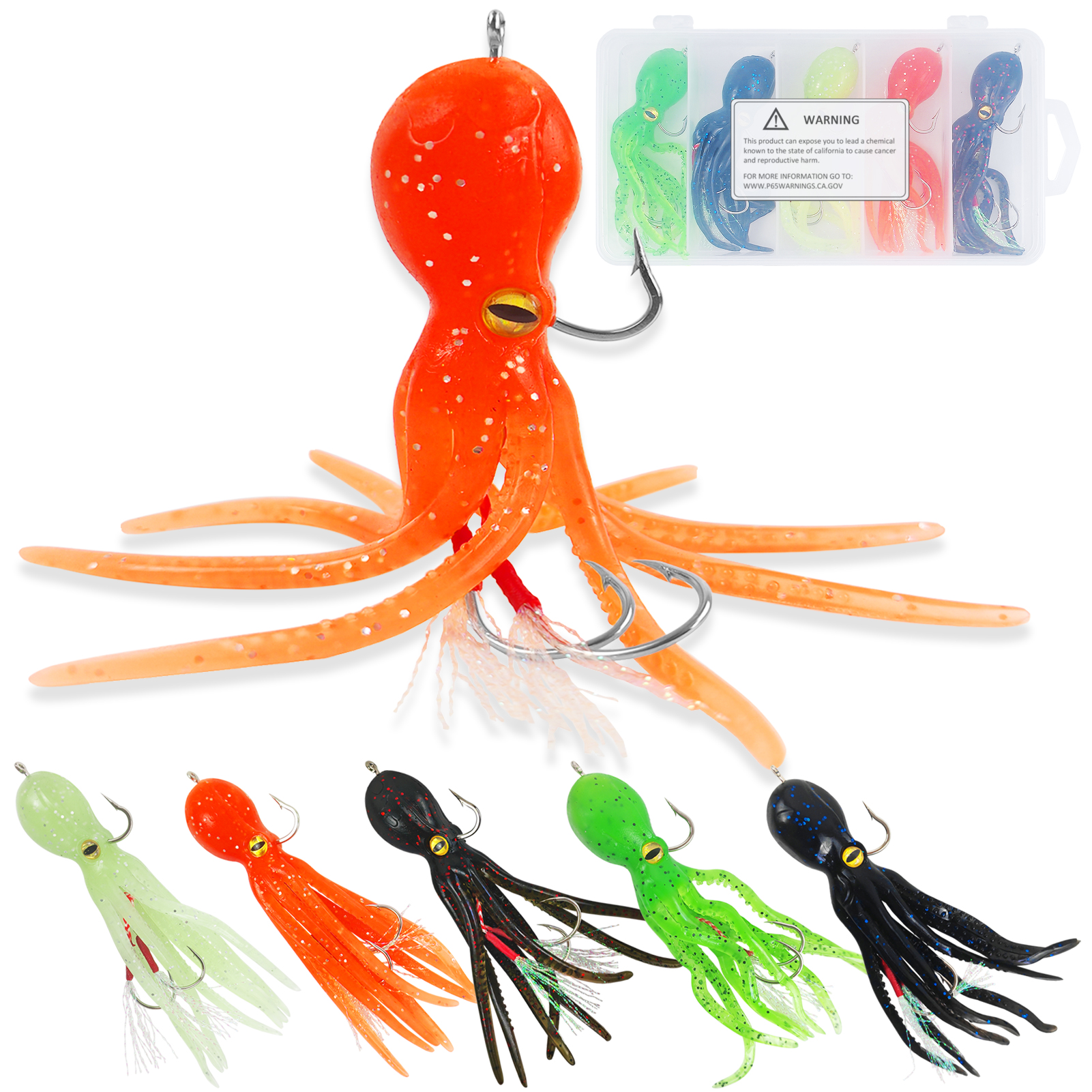FREE FISHER Fishing Octopus Lures,11cm 22g Squid Skirts Baits Jig Head Hook,Sea Fishing Cuttlefish Baits,Artificial Trolling Swimbaits(Pack of 5)