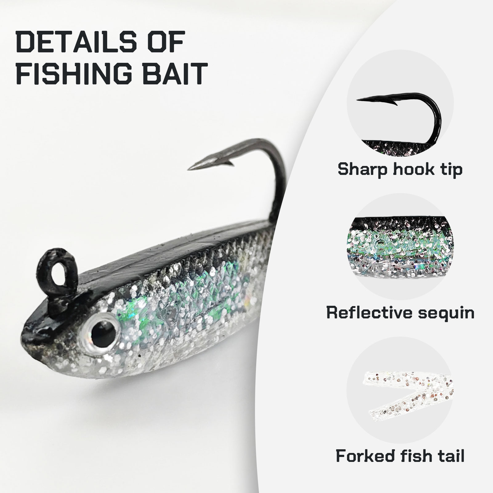 FREE FISHER Fishing Soft Lure with Jig Hook,20pcs Forked Tail Swimbait,Freshwater Saltwater Fishing Bait,3in 0.2oz Weedless Lure 