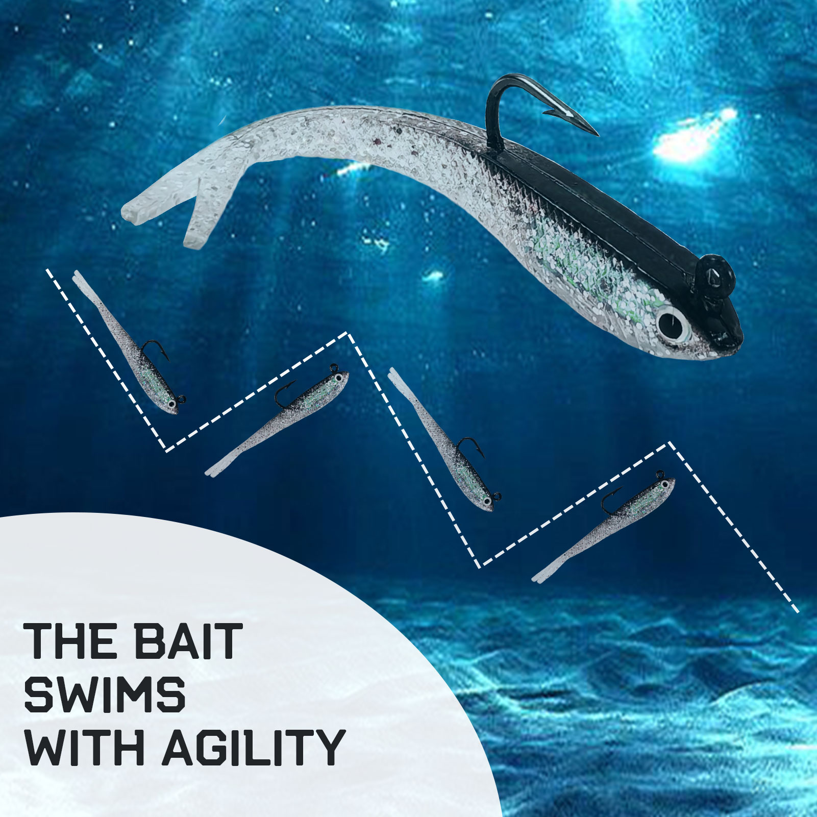 FREE FISHER Fishing Soft Lure with Jig Hook,20pcs Forked Tail Swimbait,Freshwater Saltwater Fishing Bait,3in 0.2oz Weedless Lure 