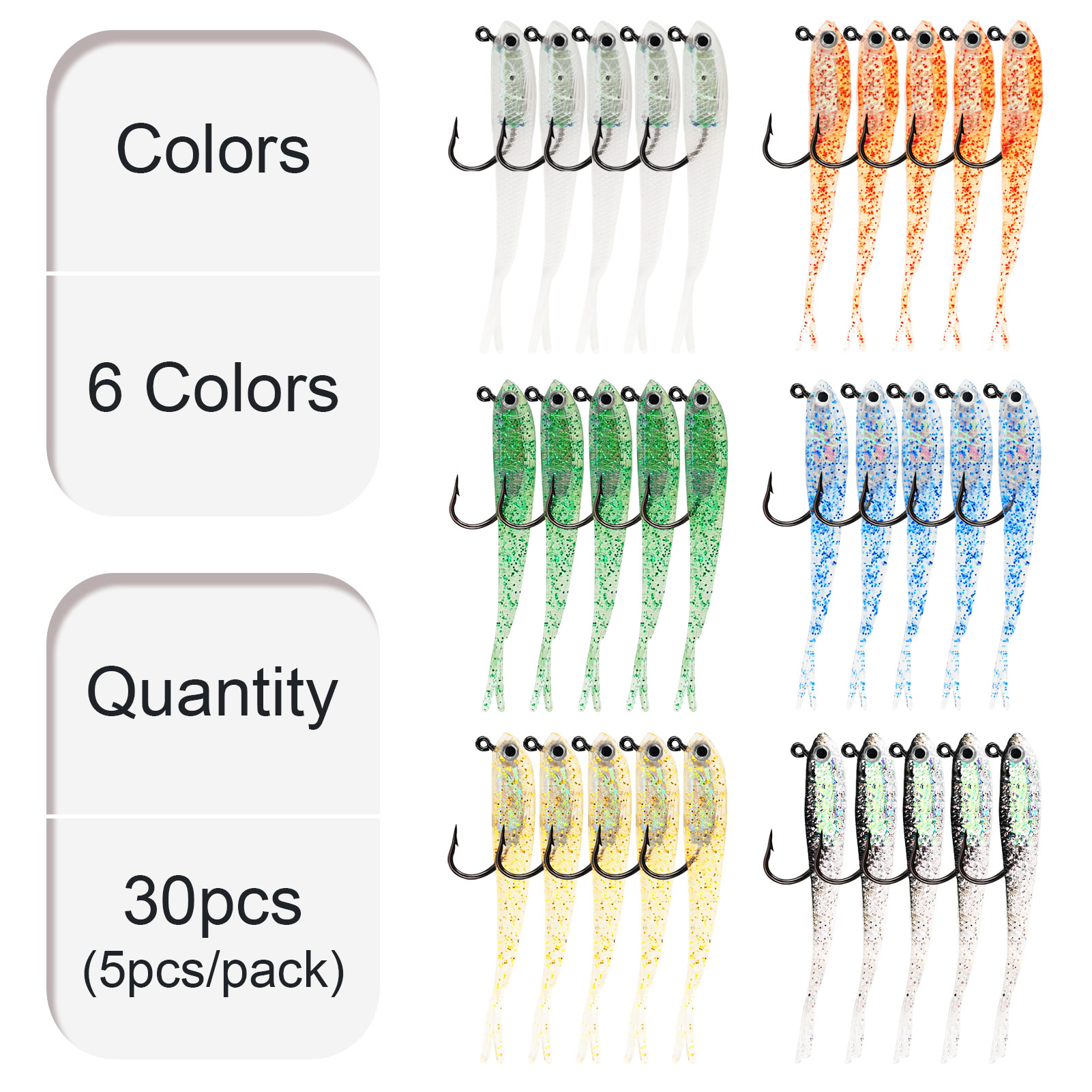 FREE FISHER Fishing Soft Lure with Jig Hook,Forked Tail Swimbait,Freshwater Saltwater Fishing Bait,3in 0.2oz/7.5cm 5.8g Weedless Lure 