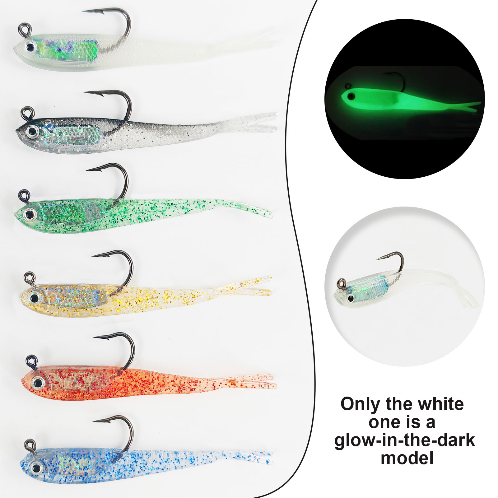 FREE FISHER Fishing Soft Lure with Jig Hook,Forked Tail Swimbait,Freshwater Saltwater Fishing Bait,3in 0.2oz/7.5cm 5.8g Weedless Lure 