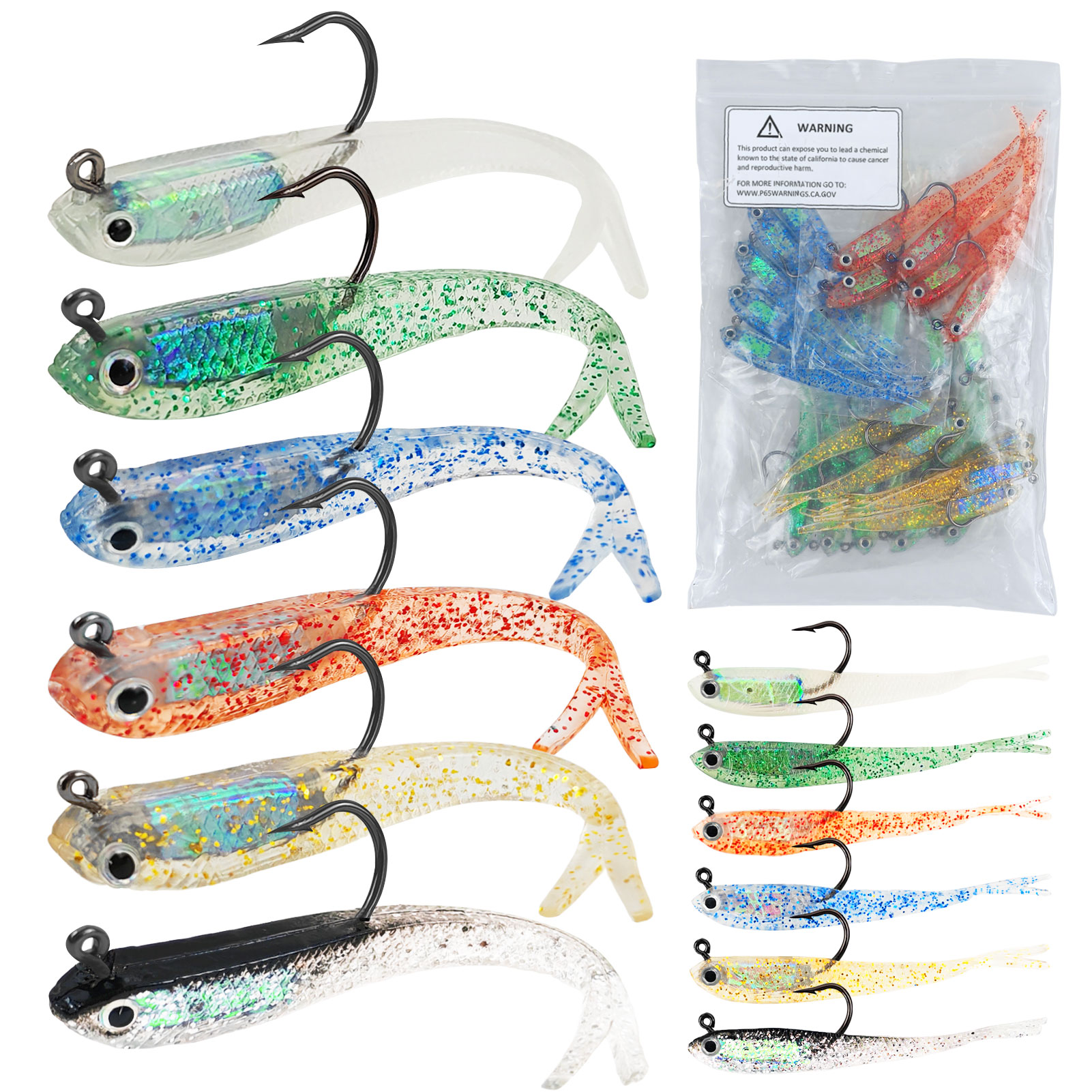 FREE FISHER Fishing Soft Lure with Jig Hook,Forked Tail Swimbait,Freshwater Saltwater Fishing Bait,3in 0.2oz/7.5cm 5.8g Weedless Lure 