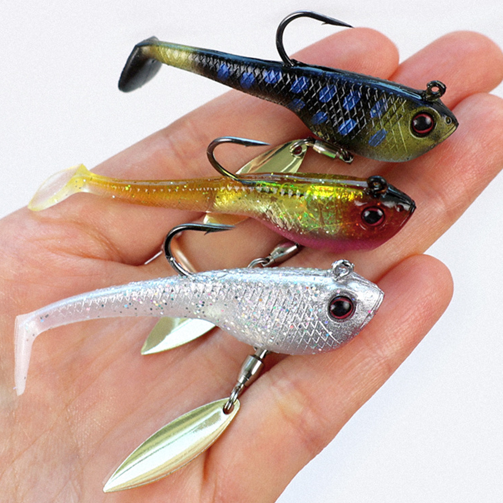 FREE FISHER Wobblers Swimbait for Trout Bass,Spinner Fish Soft Baits,6.5cm/12g Spoon Sequins Jig Head Artificial Lures 7cm/17.7g