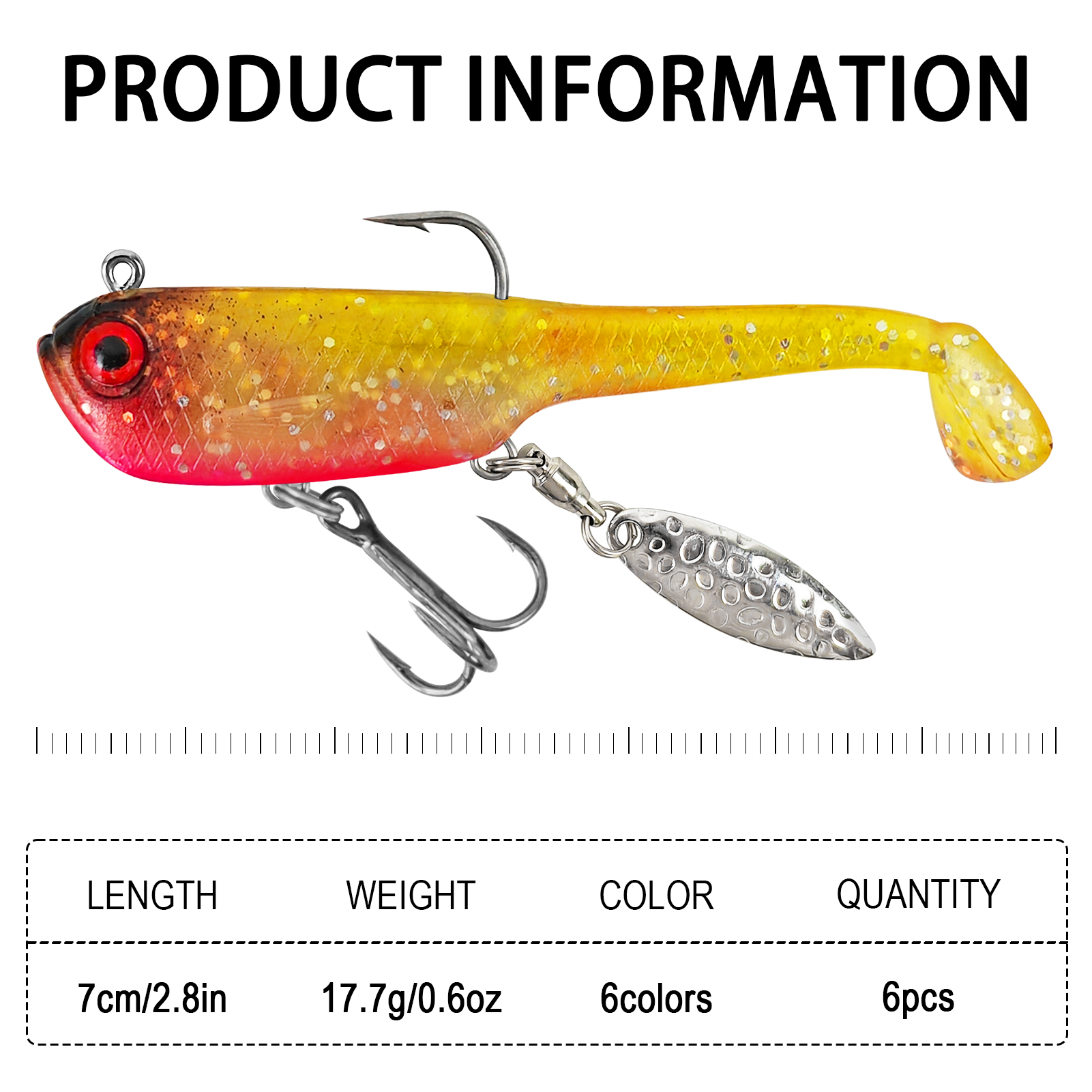 FREE FISHER Wobblers Swimbait for Trout Bass,Spinner Fish Soft Baits,6.5cm/12g Spoon Sequins Jig Head Artificial Lures 7cm/17.7g