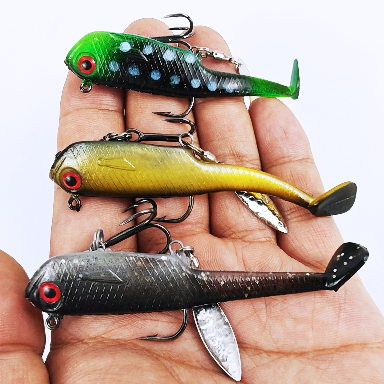 FREE FISHER Wobblers Swimbait for Trout Bass,Spinner Fish Soft Baits,6.5cm/12g Spoon Sequins Jig Head Artificial Lures 7cm/17.7g