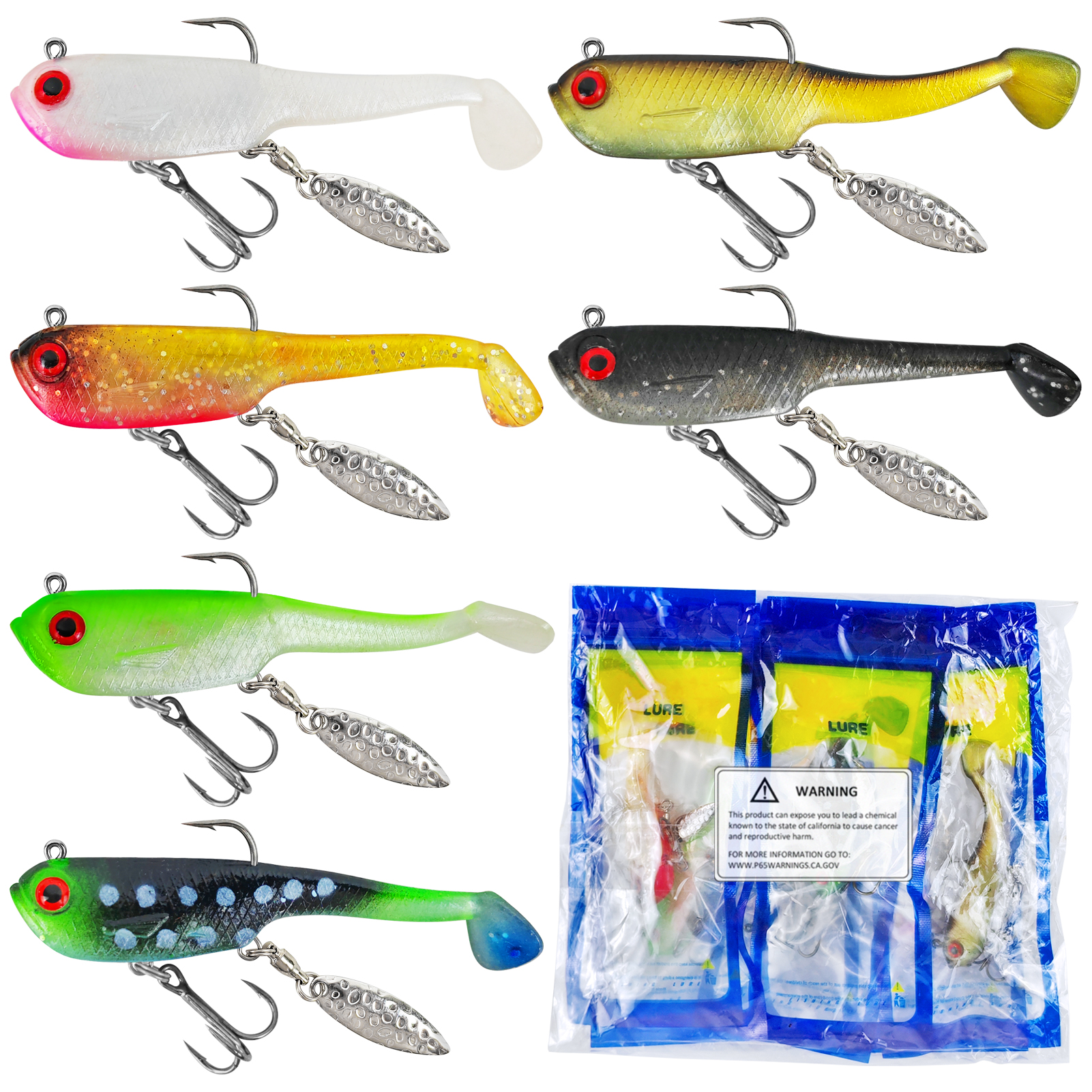 FREE FISHER Wobblers Swimbait for Trout Bass,Spinner Fish Soft Baits,6.5cm/12g Spoon Sequins Jig Head Artificial Lures 7cm/17.7g