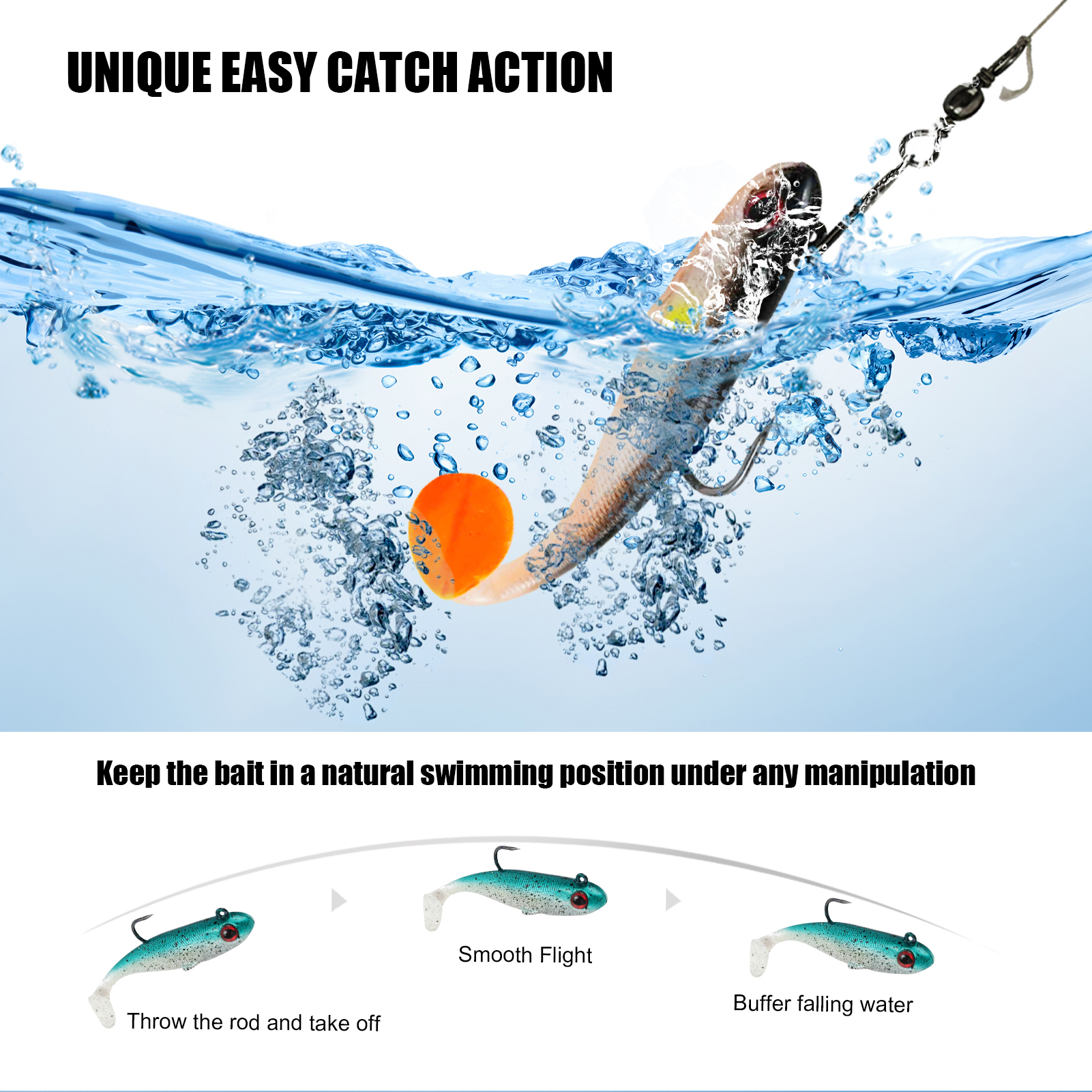 FREE FISHER 5pc Soft Fishing Lures Paddle Swimbait,8.5cm/12.3g Fishing Jig Head Hook Artificial Baits,Pre-Rigged T-tail Wobblers