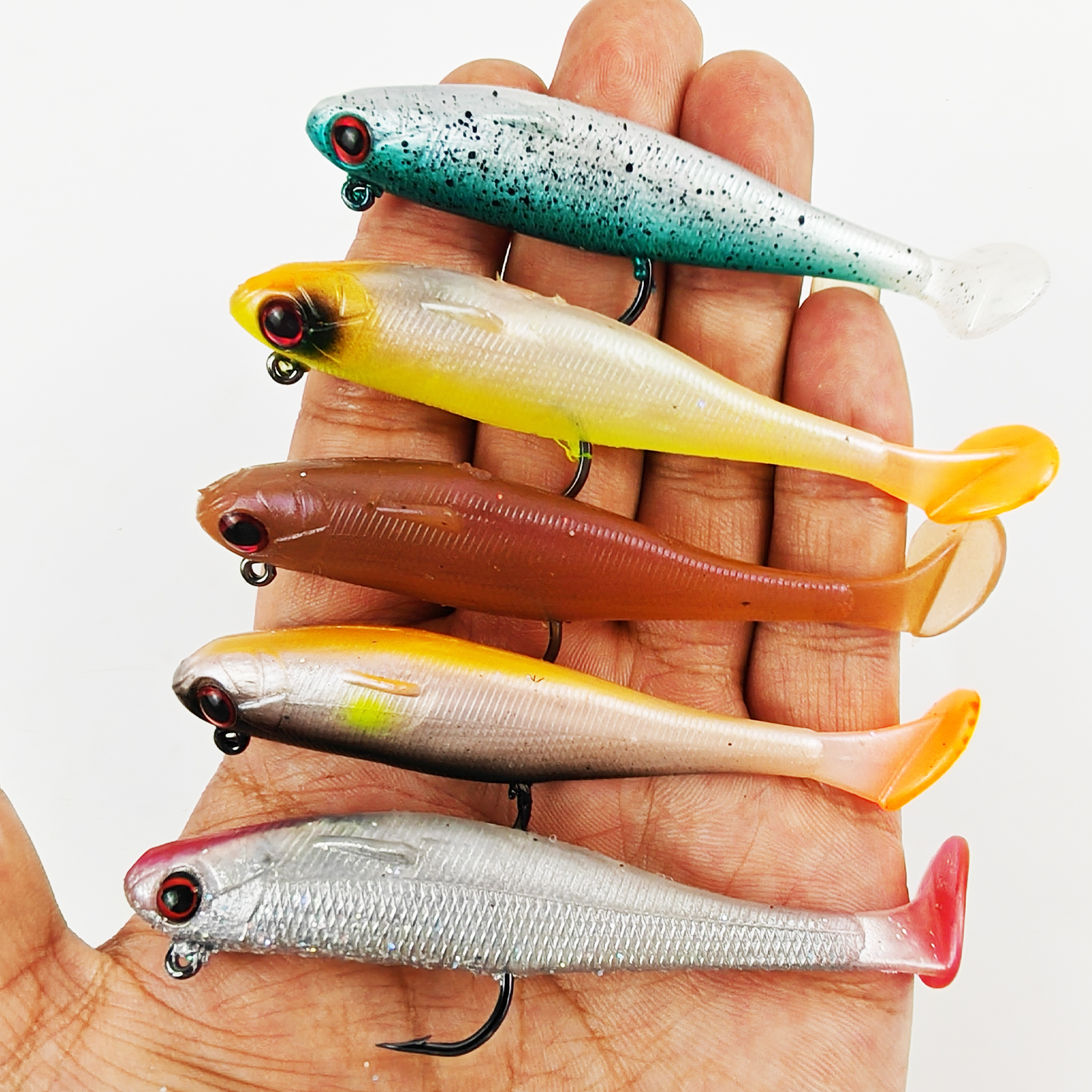 FREE FISHER 5pc Soft Fishing Lures Paddle Swimbait,8.5cm/12.3g Fishing Jig Head Hook Artificial Baits,Pre-Rigged T-tail Wobblers